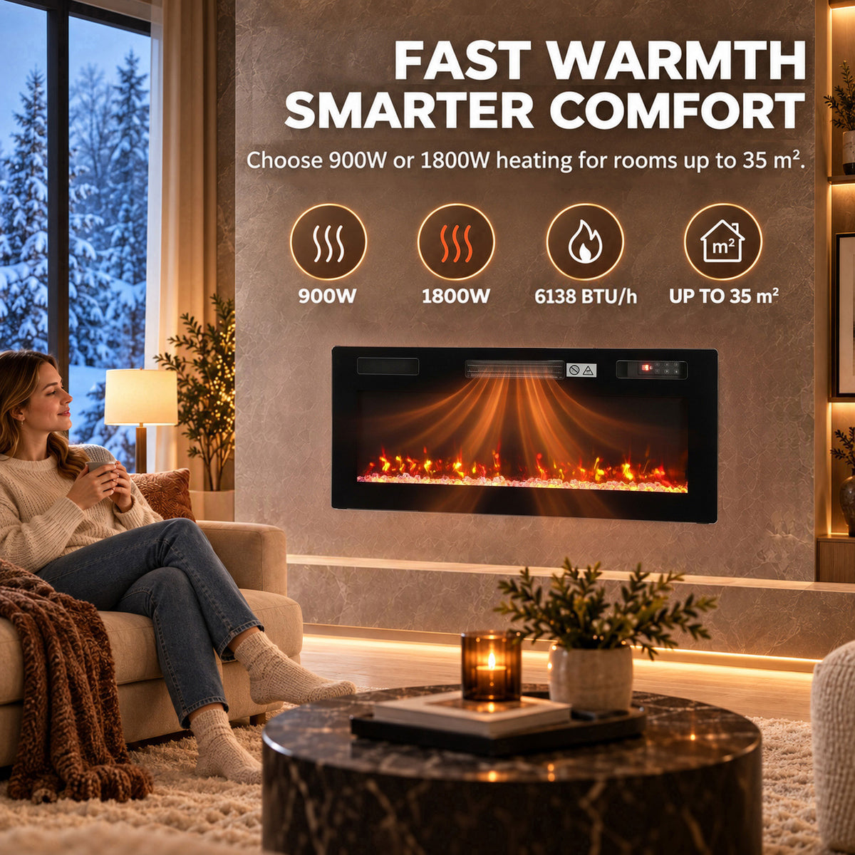 HOMCOM Ultra-Thin Electric Fire Wall Mounted/Recessed/Freestanding 92cm/36" Electric Fireplace with 12 Colours, 5 Brightness