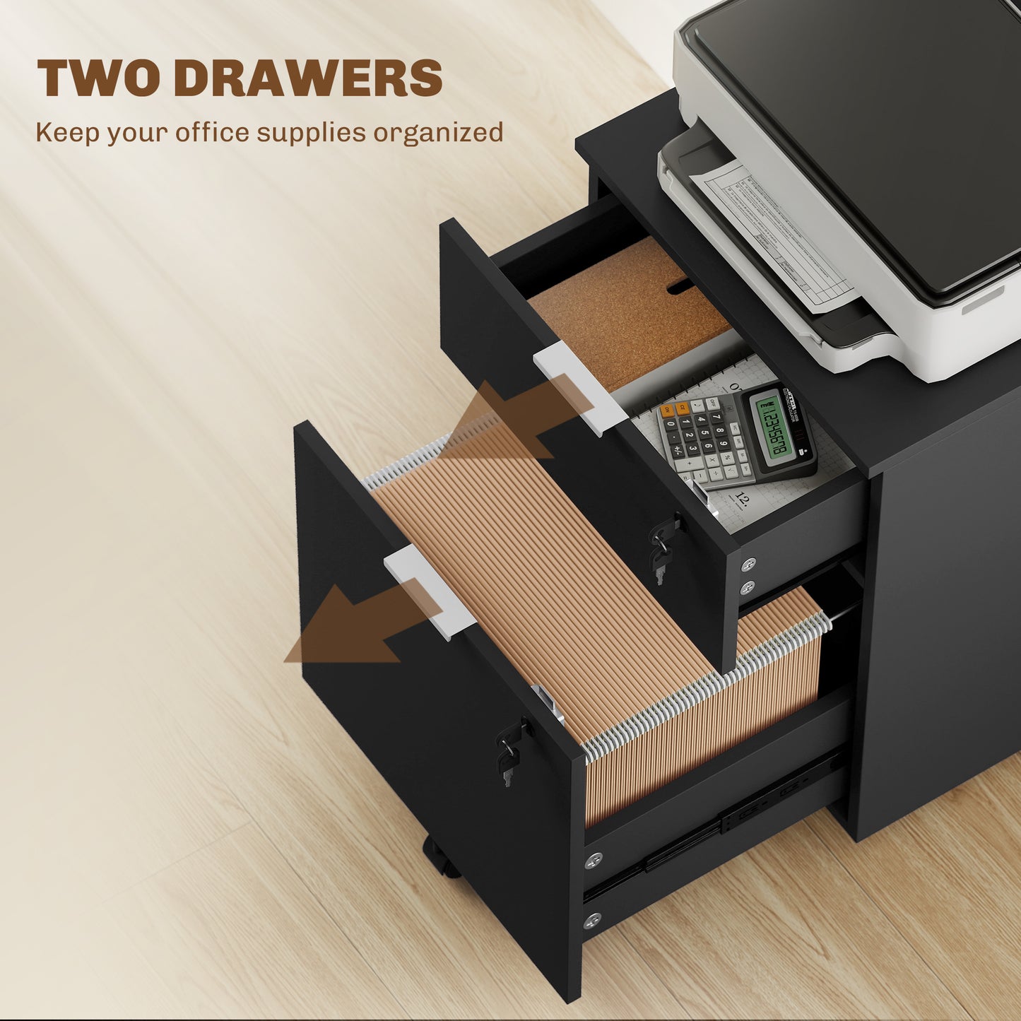 HOMCOM Two-Drawer Lockable Filing Cabinet - Black