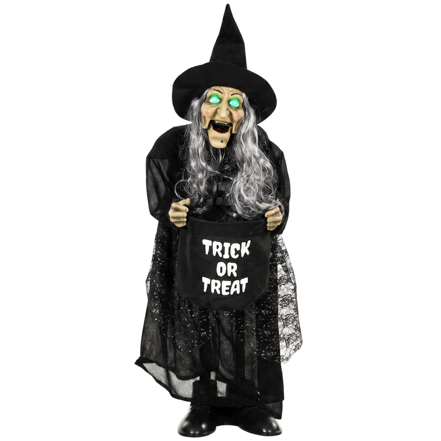 HOMCOM 94cm Animated Witch Halloween Decoration, Scary Halloween Animatronics Decor with Sound Touch Activated & Light Up Eyes