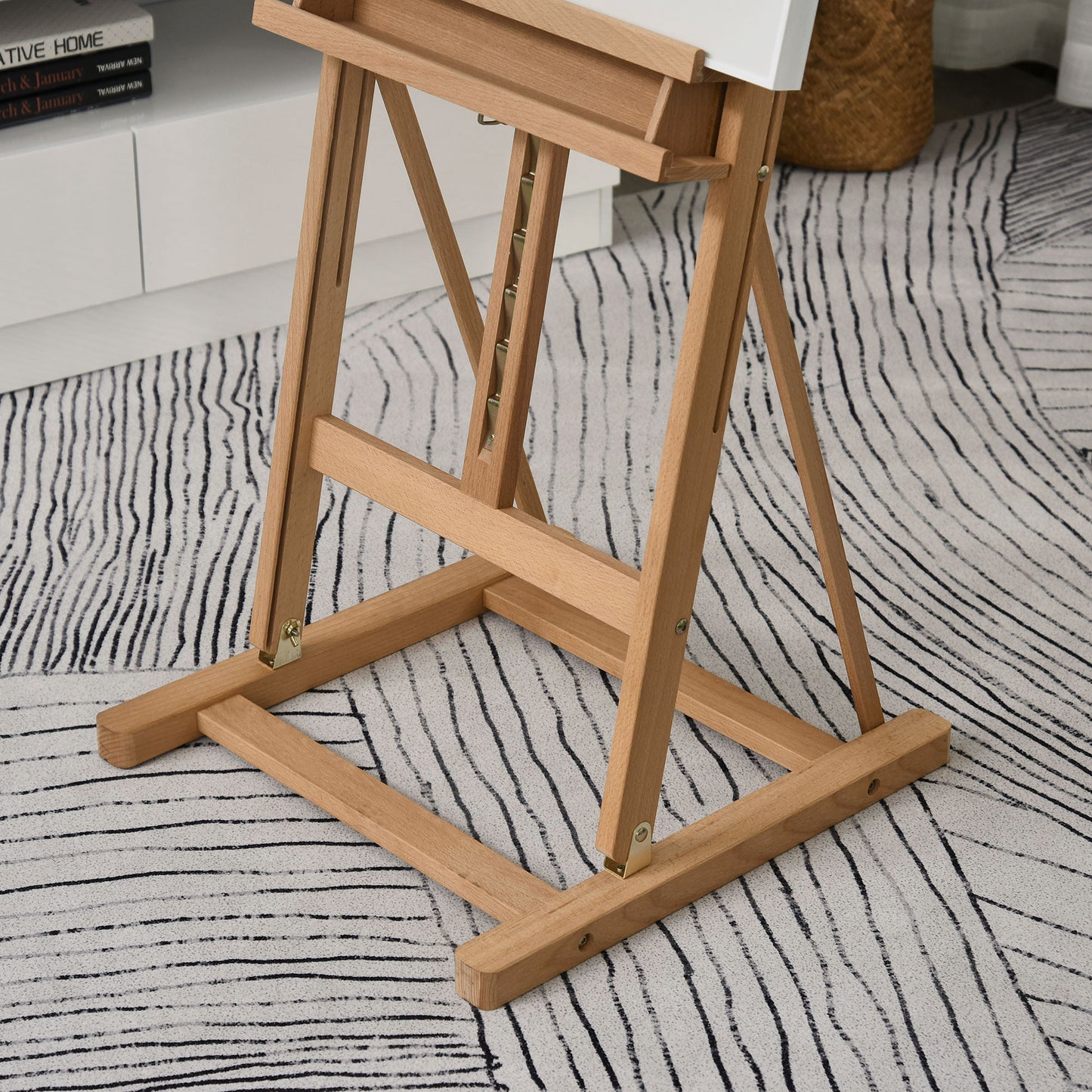 Vinsetto Wooden Easel Stand H-Frame Artist Easel with 171-230cm Adjustable Height and 0-80Â° Working Angles Beech Wood Art Easel for Displaying Painting Wedding Sign Nature Wood Finish