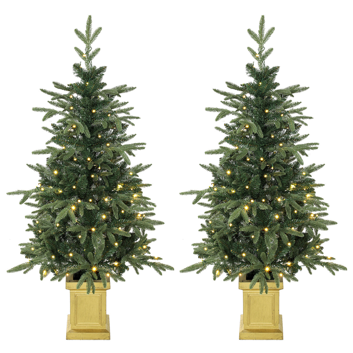 HOMCOM Set of 2 Prelit Christmas Trees with Dual-Colour LEDs, Remote, 4ft Artificial Aspen Fir Battery-Operated, 11 Modes, Pot
