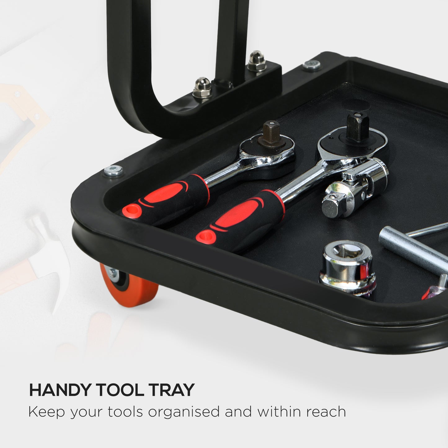 HOMCOM Workshop Stool, Rolling Machine Stool with 360Â° Swivel, Padded Seat, Tool Tray, Red