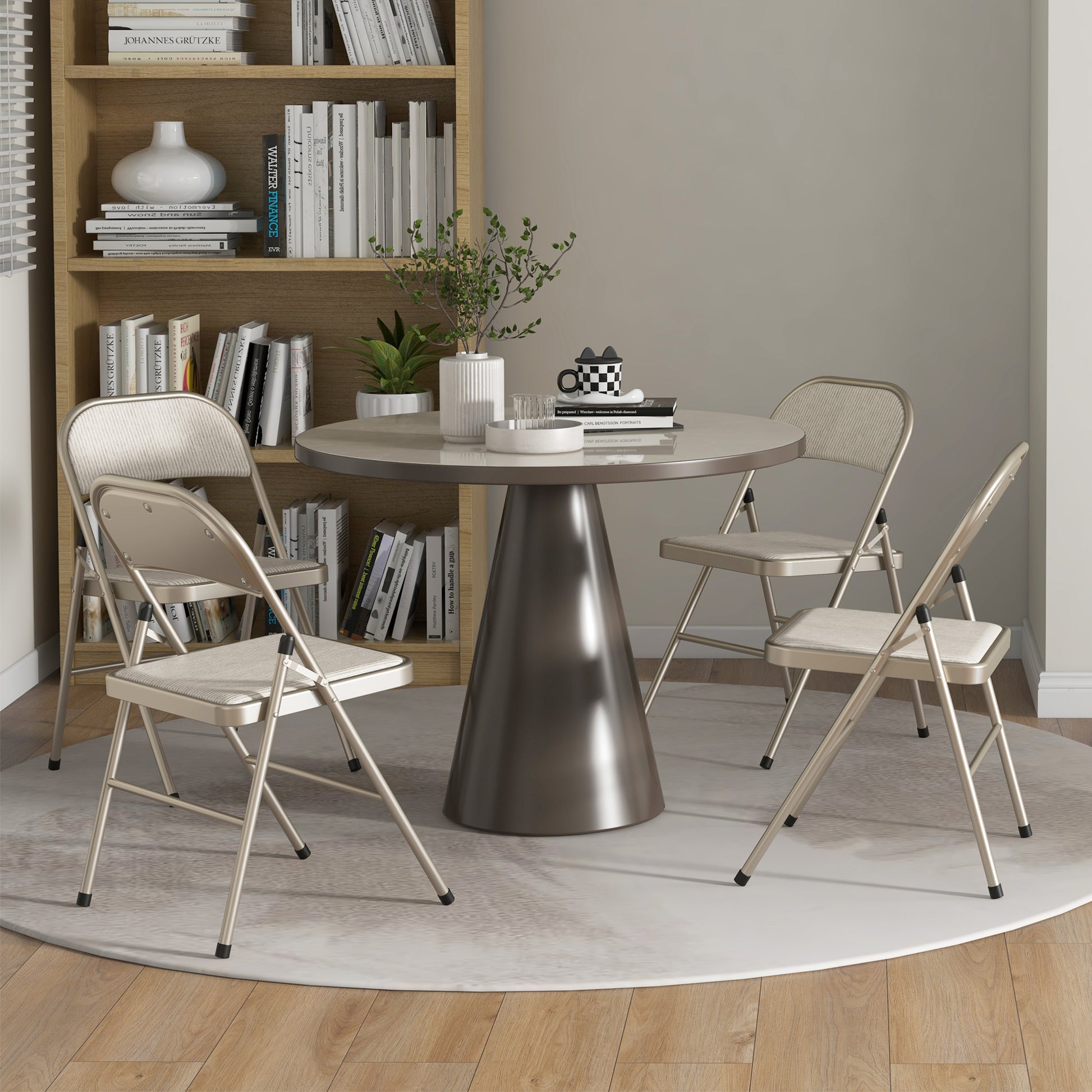 HOMCOM Linen-Look Set of Four Cushioned Folding Chairs - Beige