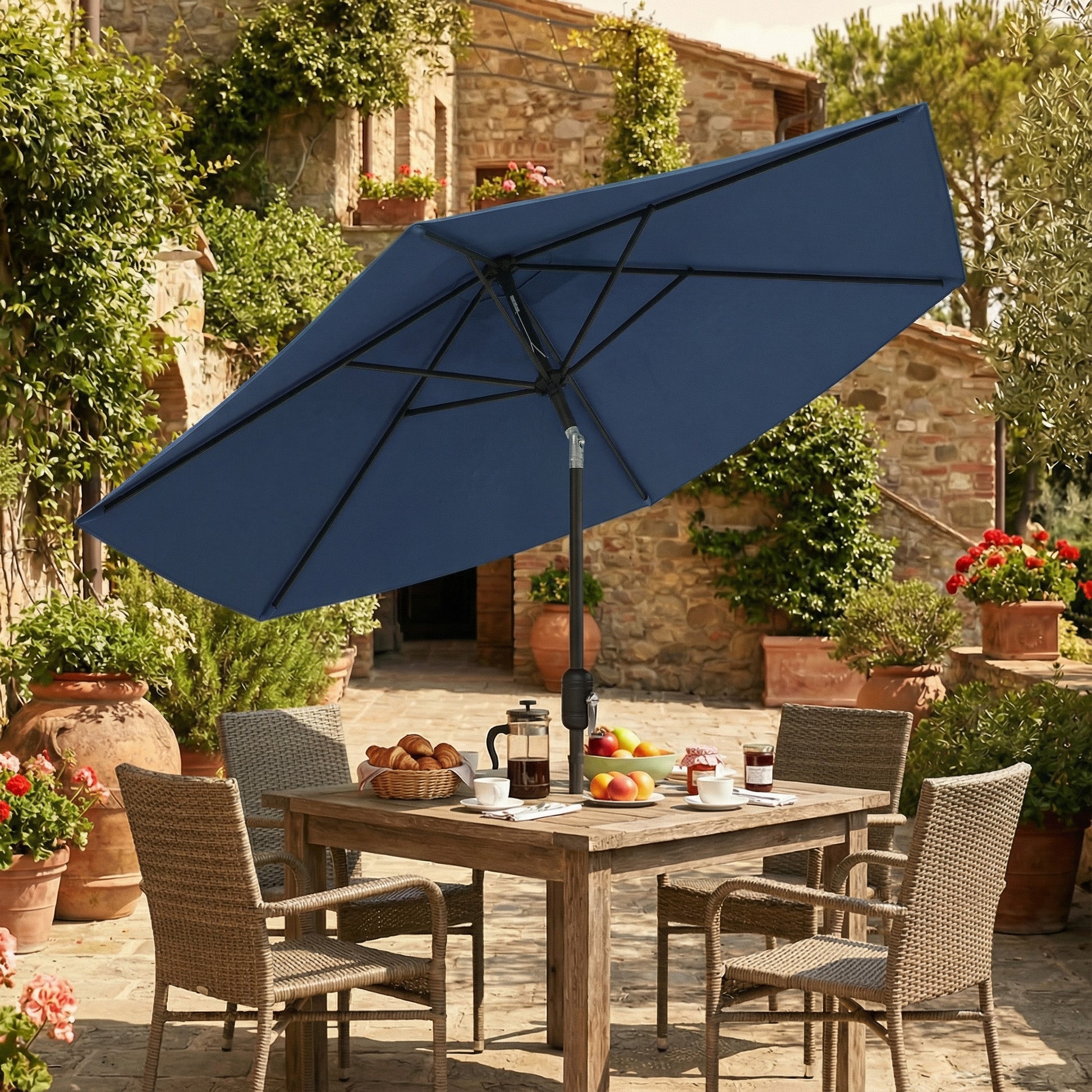 Outsunny 2.6 m Garden Parasol Umbrella with Aluminium Pole, Outdoor Patio Umbrella with Tilt and Crank, Vent, Navy Blue