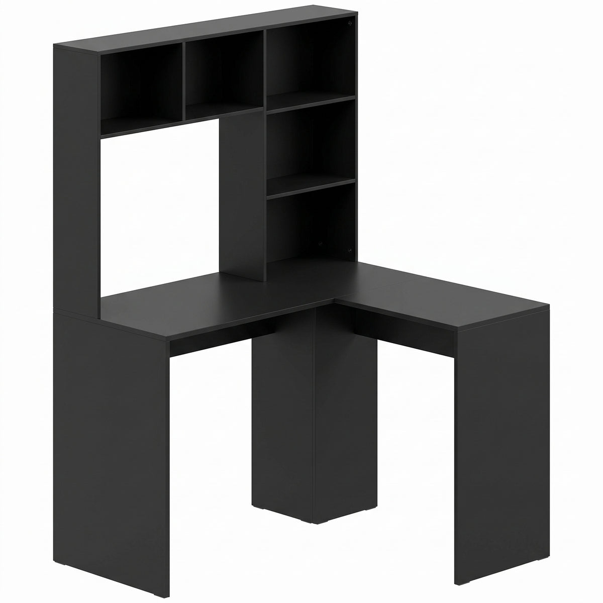 HOMCOM Modern Corner Computer Desk, L Shaped Desk with Monitor Stand and Storage Shelves for Home Office, Bedroom, Black Default Title
