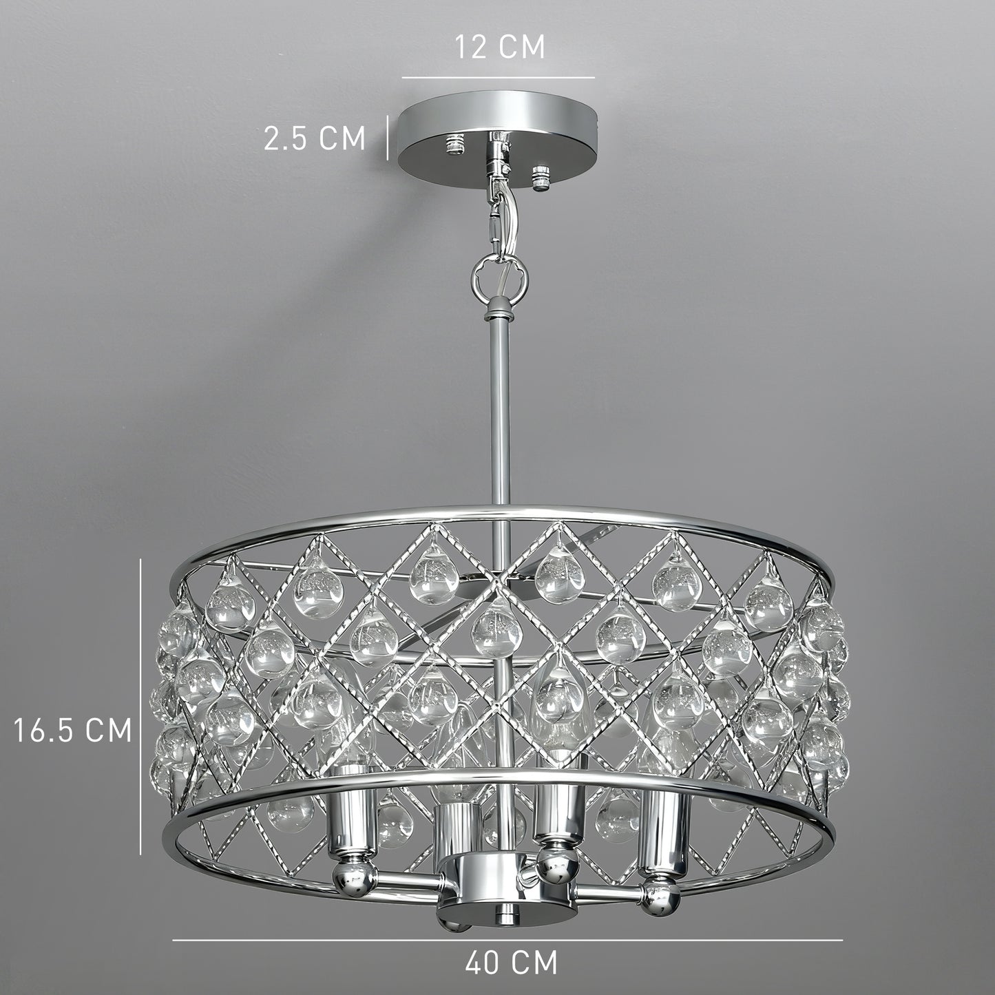 HOMCOM 51 Crystallite Four-Bulb Chandelier - Silver-Tone