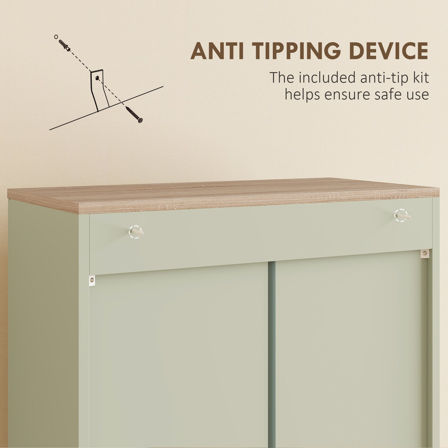 HOMCOM Freestanding Kitchen Cupboard, 4-Door Storage Cabinet with Adjustable Shelves, Modern Kitchen Pantry, 170cm, Green