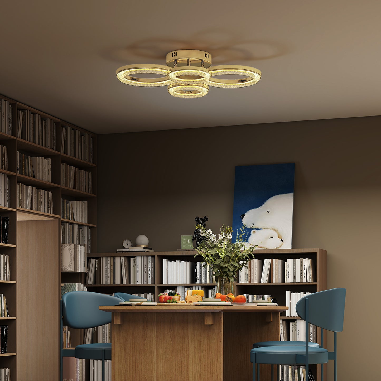 HOMCOM LED Ceiling Light, Modern 4 Rings Ceiling Lamp with Wall Switch Control, 40W 4350lm Flush Mount Ceiling Light with 3500K/4500K/6000K Colour Temperatures for Living Room, Bedroom, Gold Tone