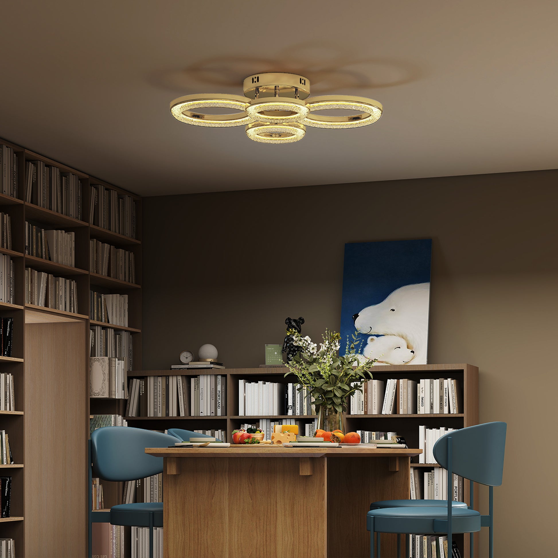 HOMCOM LED Ceiling Light, Modern 4 Rings Ceiling Lamp with Wall Switch Control, 40W 4350lm Flush Mount Ceiling Light with 3500K/4500K/6000K Colour Temperatures for Living Room, Bedroom, Gold Tone