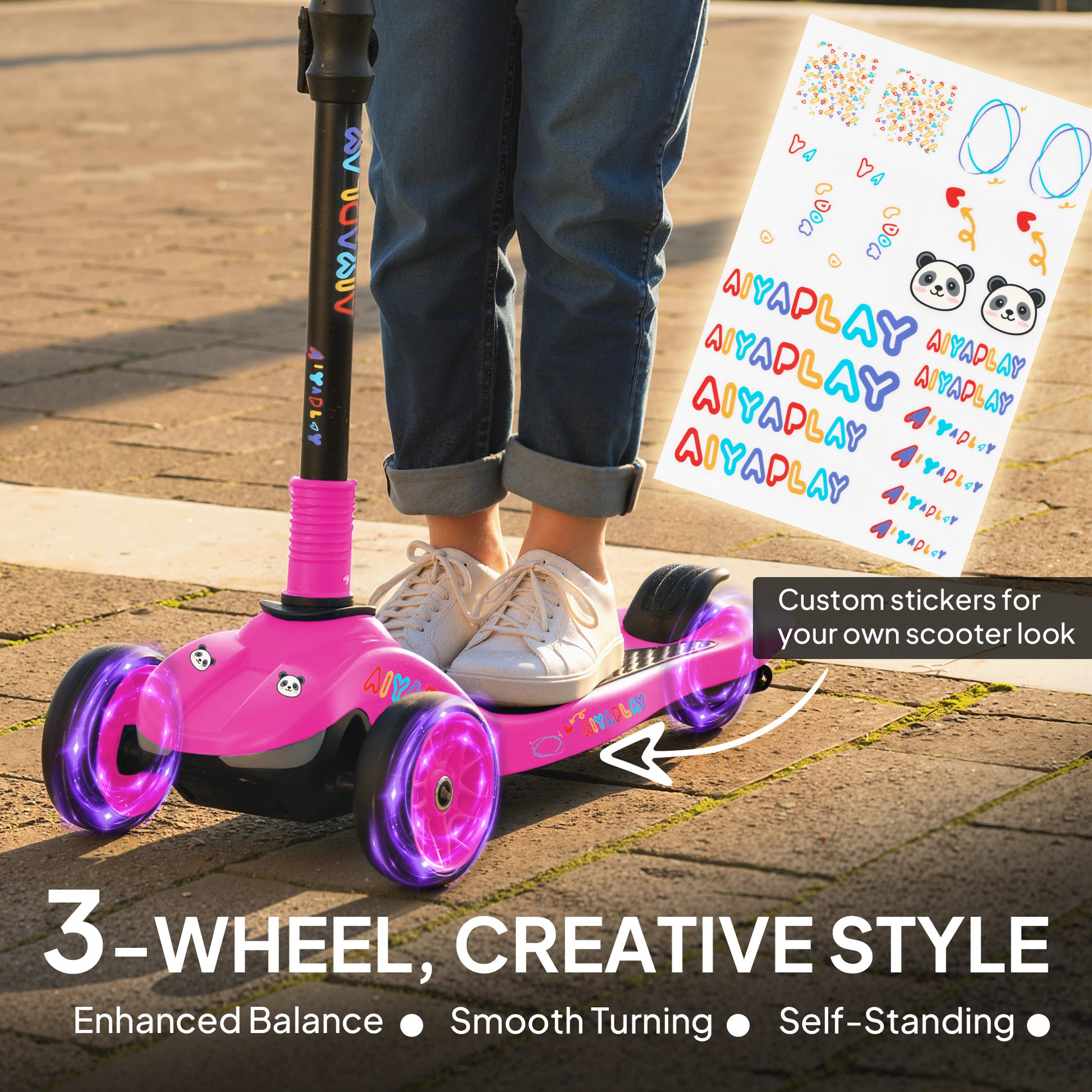 AIYAPLAY Three-Wheel Foldable Electric Scooter for Kids Aged 6-10 Years, Pink