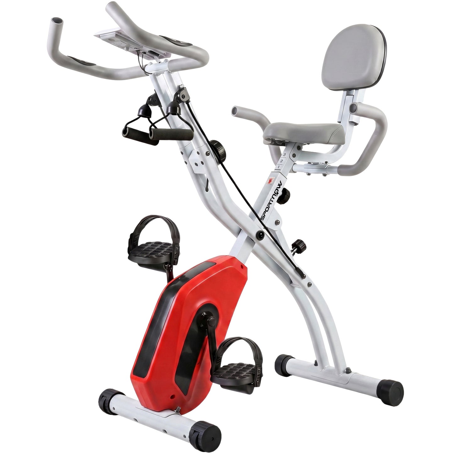 SPORTNOW 4-In-1 Folding Exercise Bike with Resistance Bands, Bluetooth App, 8-Level Magnetic Resistance, LCD Display, Orange