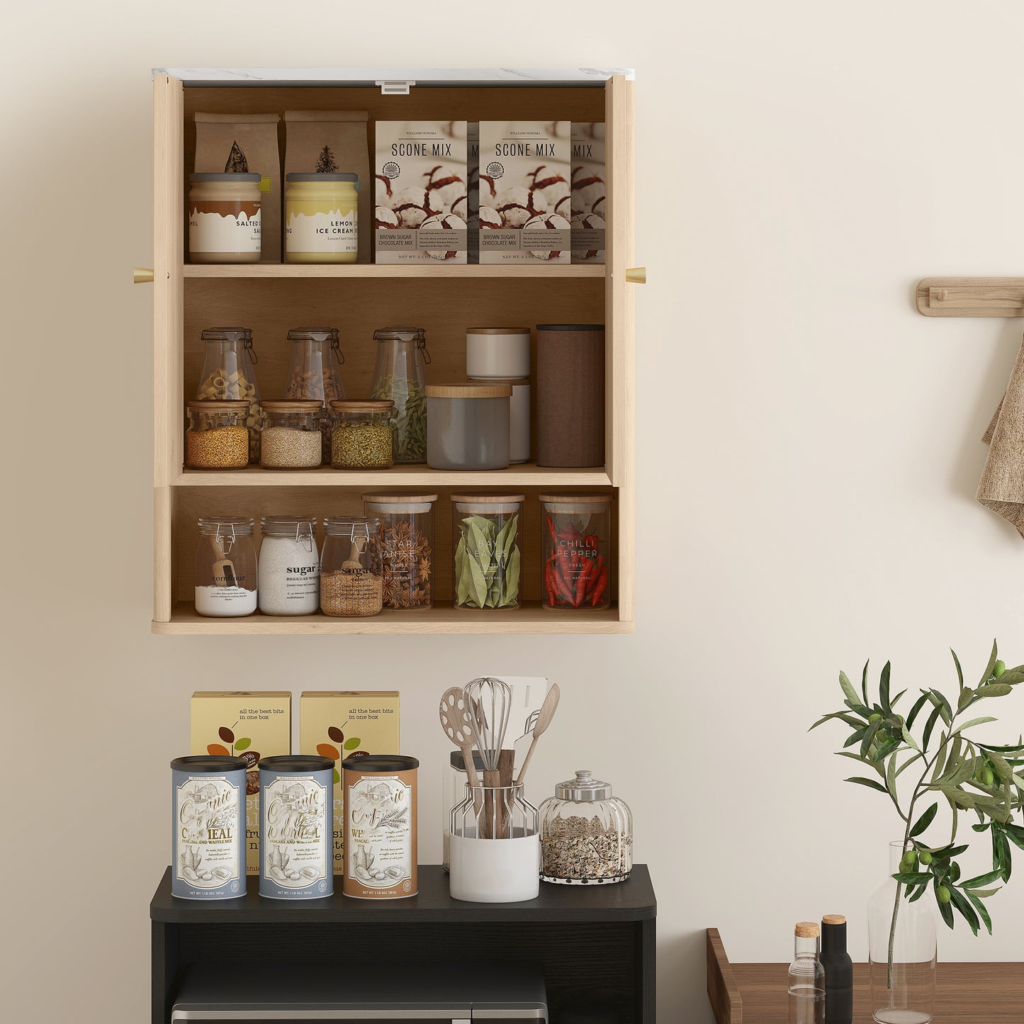 HOMCOM Bathroom Wall Cabinet with Adjustable Shelf - Oak