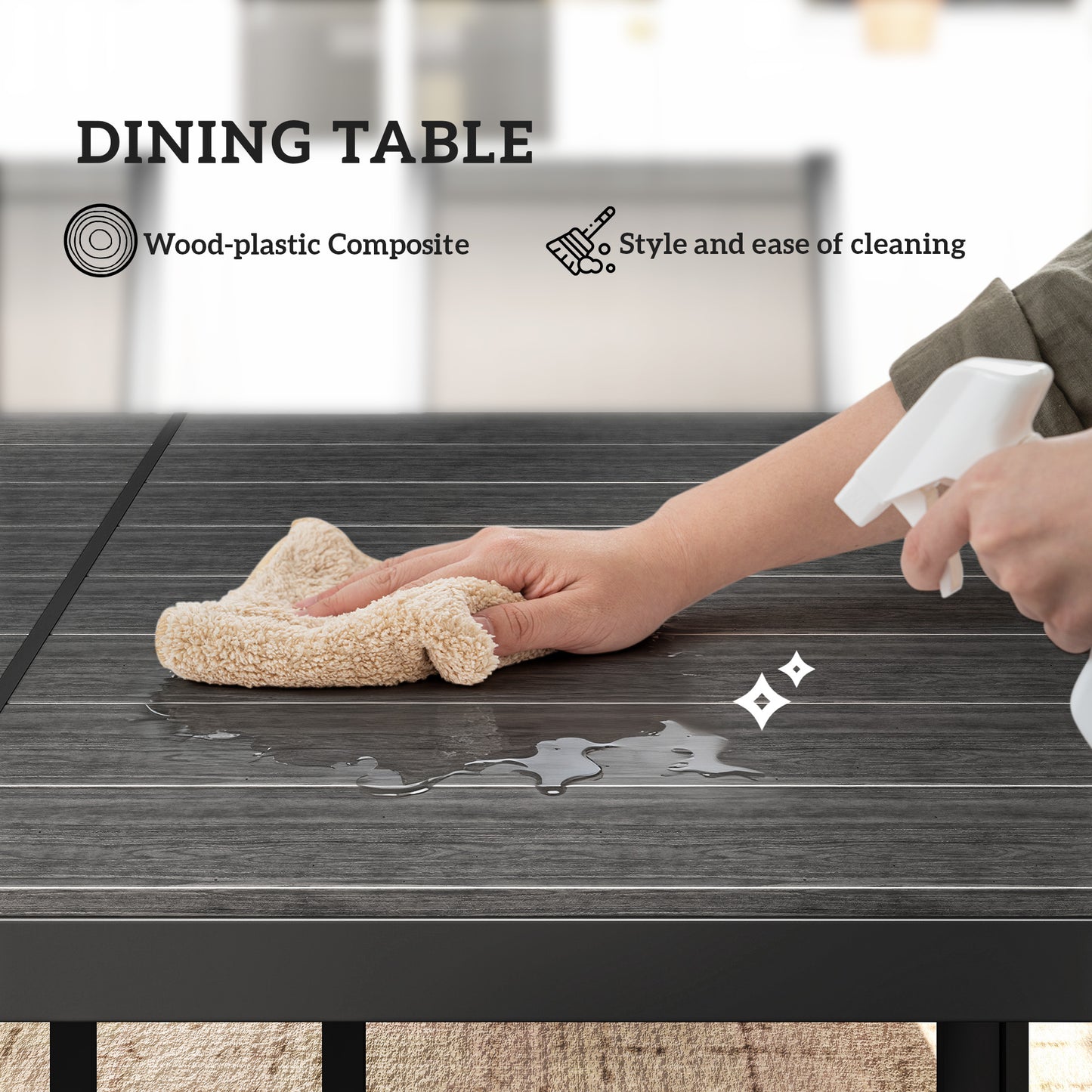 Outsunny Seven-Piece Garden Dining Set, with Plastic Wood-Top Table - Black