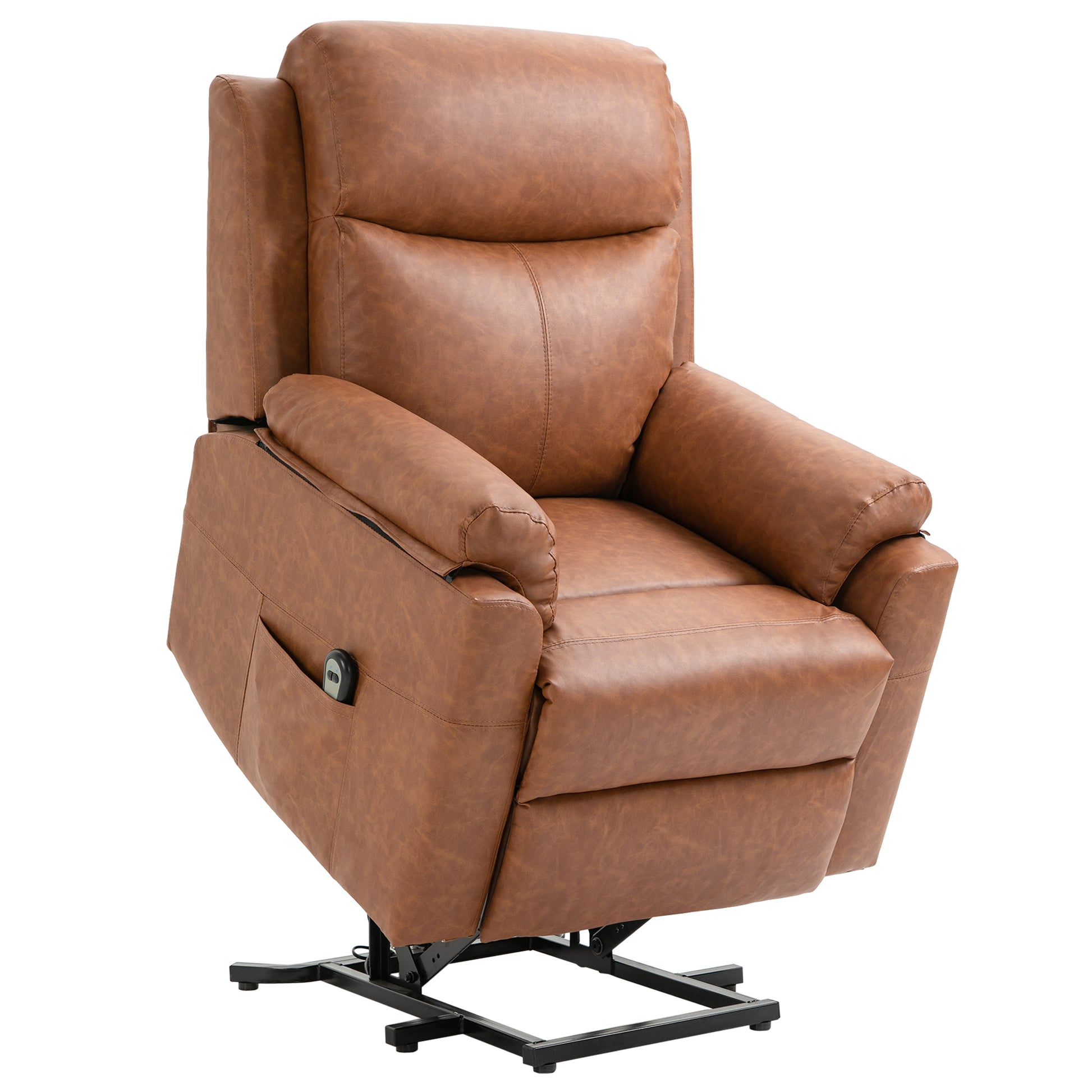 HOMCOM Faux Leather 70Â° Electric Riser Recliner Chair - Brown