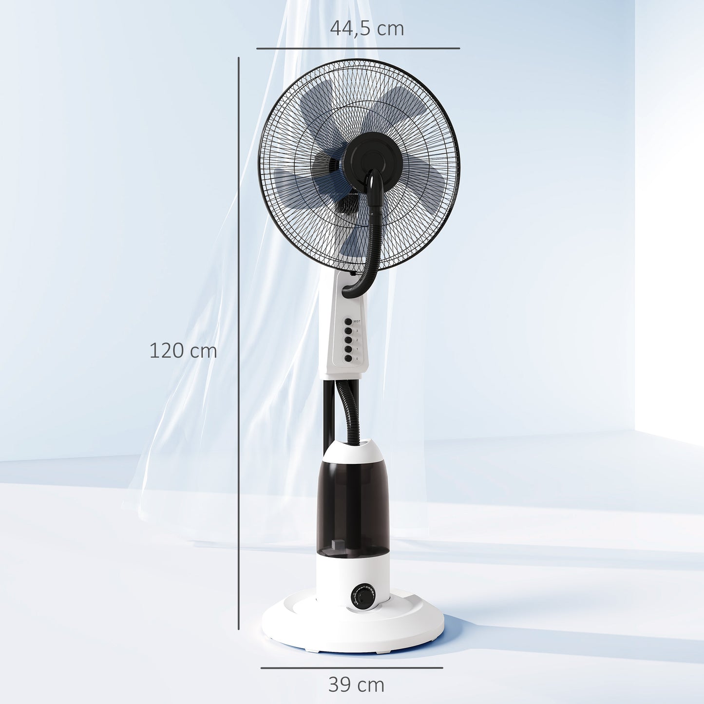 HOMCOM Spray Misting Fan, Floor Fan with Water Mist Spray, 70Â° Oscillation, Tilt Head, 3 Speeds, 2.8L Water Tank, White