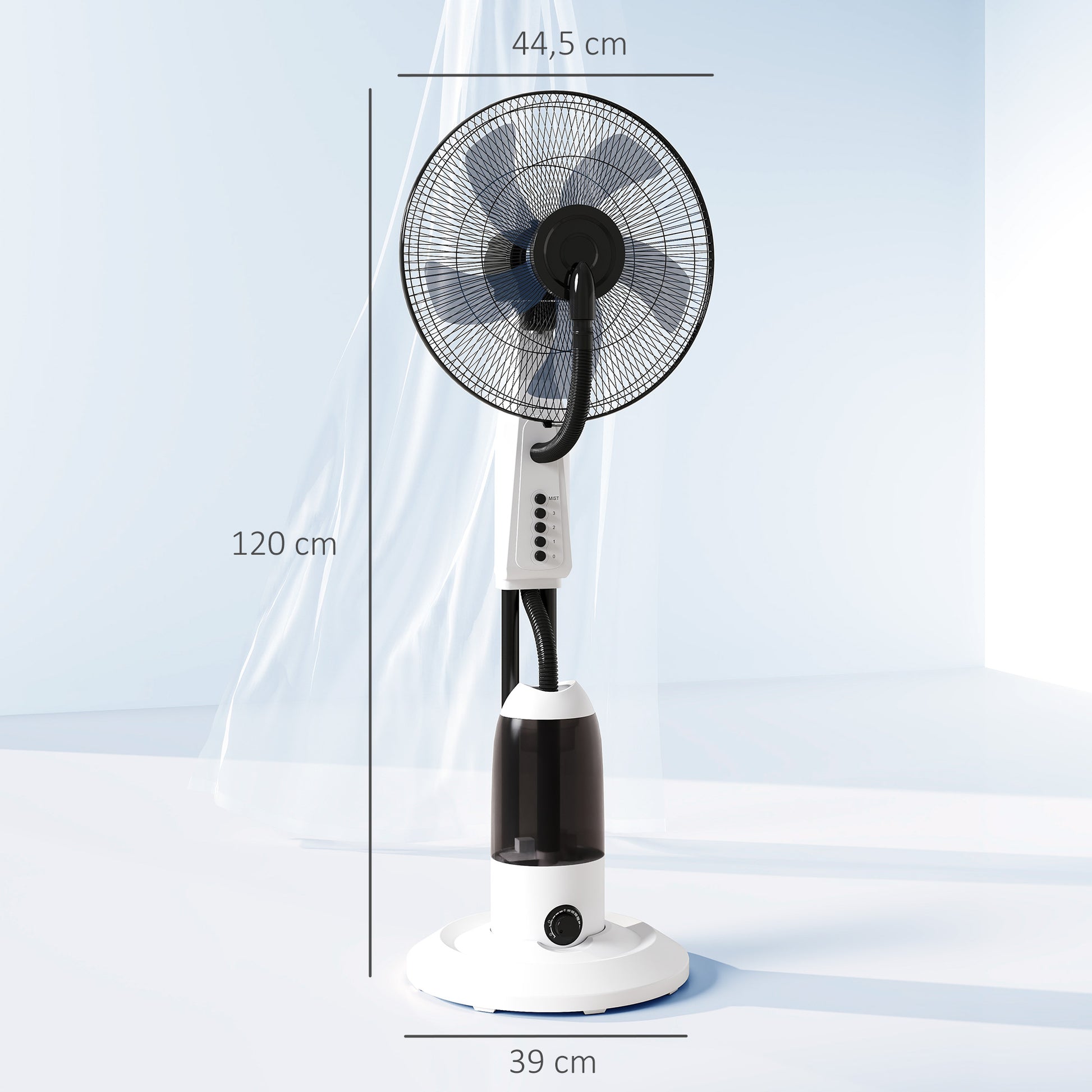HOMCOM Spray Misting Fan, Floor Fan with Water Mist Spray, 70Â° Oscillation, Tilt Head, 3 Speeds, 2.8L Water Tank, White