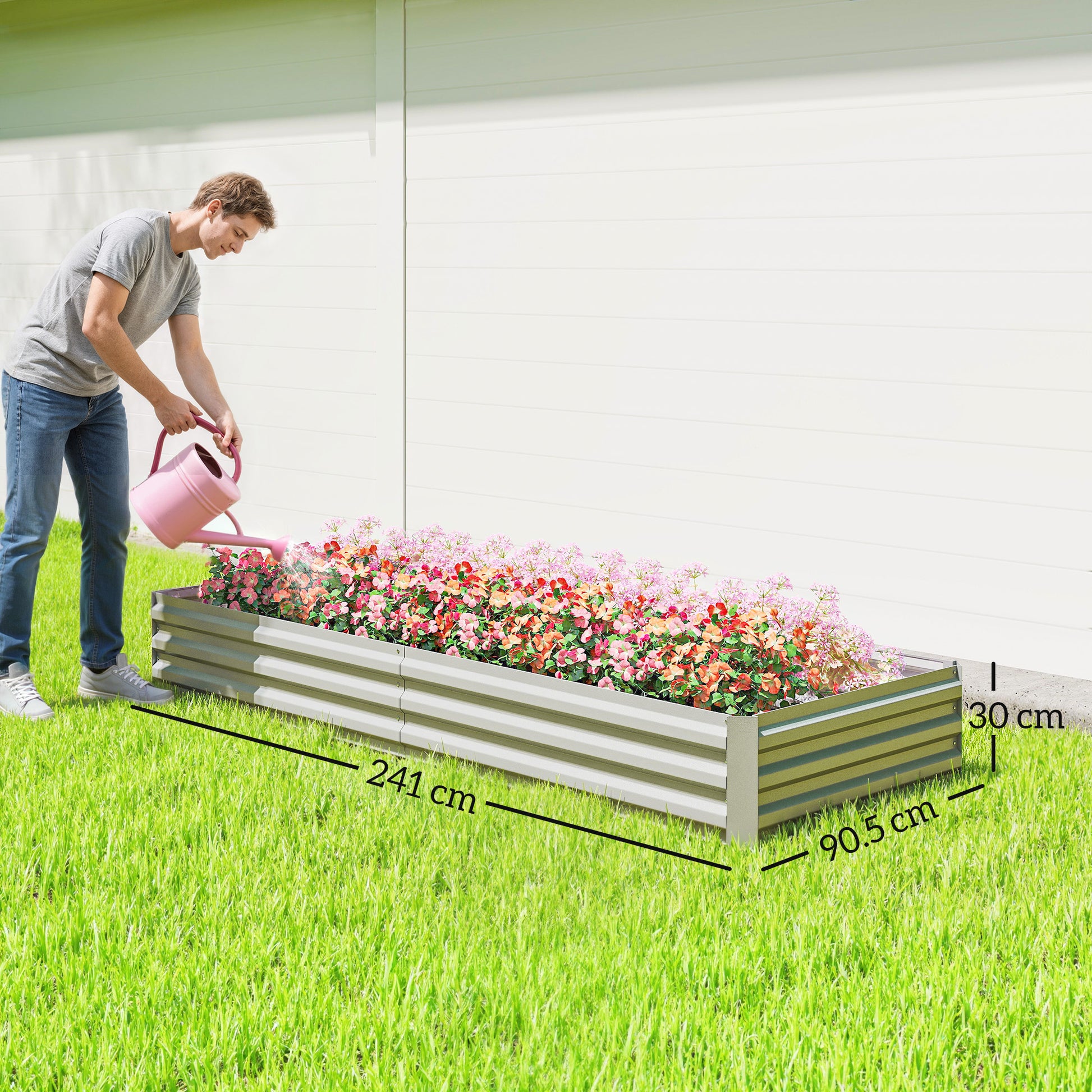 Outsunny Metal Raised Garden Bed Planter Box Outdoor Planters for Growing Flowers, Herbs, Green, Silver