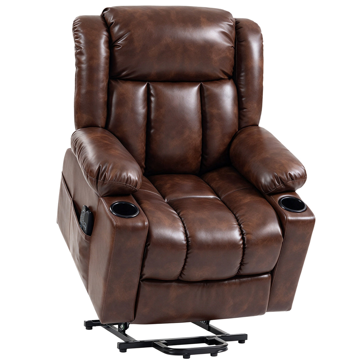 HOMCOM Riser Recliner Chair with Massage and Heat for Elderly, PU Leather Power Electric Lift Armchair, Cup Holders, Brown Default Title