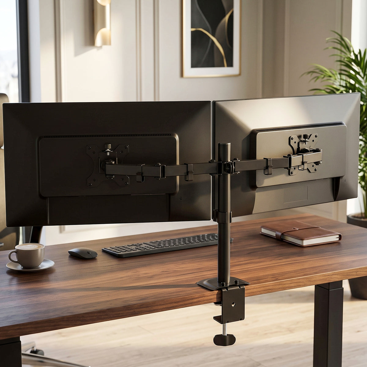 HOMCOM Dual Monitor Stand for 2 Screens up to 32", Height Adjustable Monitor Riser with Tilt, Swivel & 360Â° Rotation