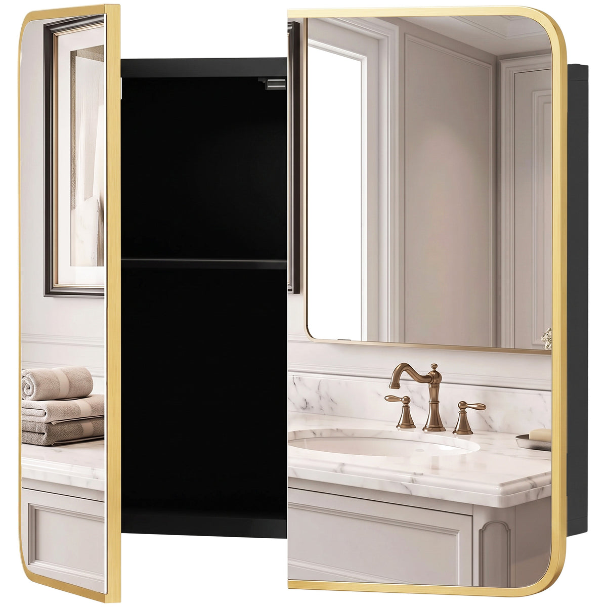 HOMCOM Bathroom Medicine Mirror Cabinet, Bathroom Wall Cabinet with Storage, Magnetic Doors and Adjustable Shelf, Natural Default Title