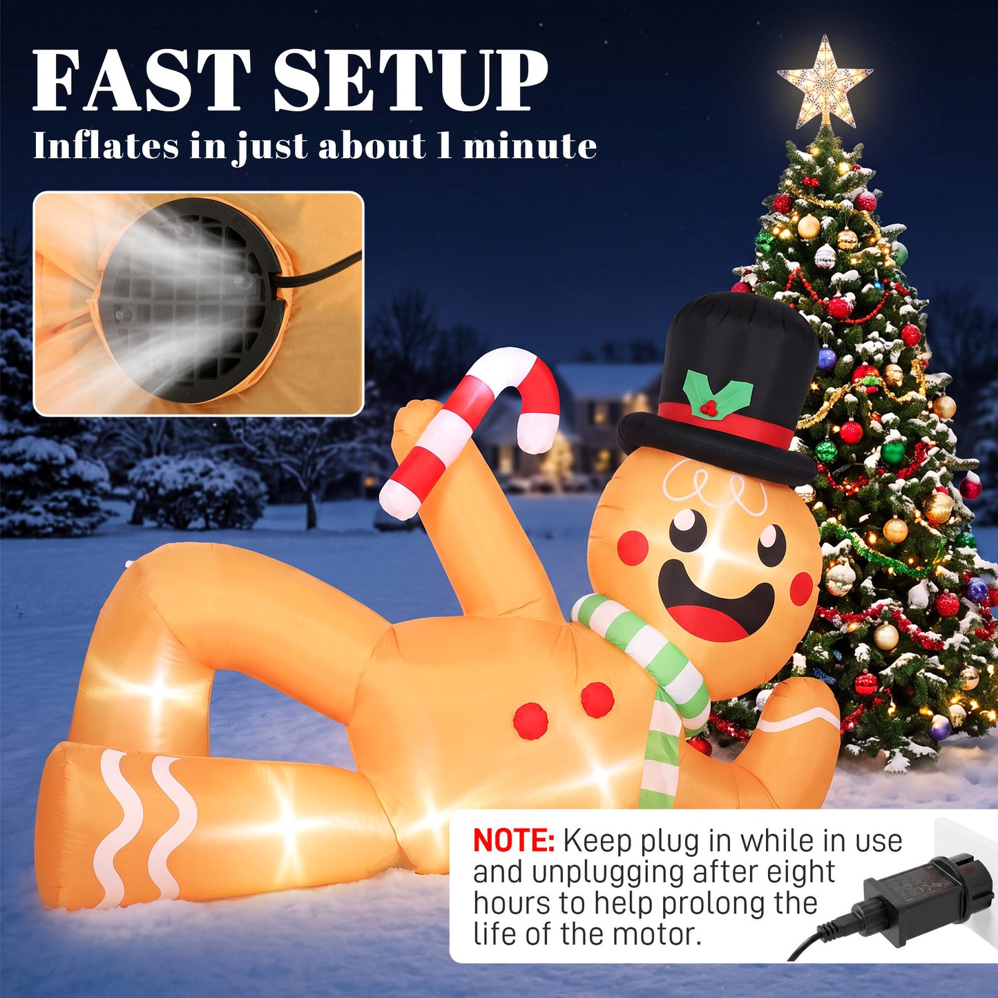 Outsunny 9.8ft Giant Christmas Inflatable Gingerbread Man Side-Lying, Outdoor Blow Up Christmas Decoration with LEDs, Bag