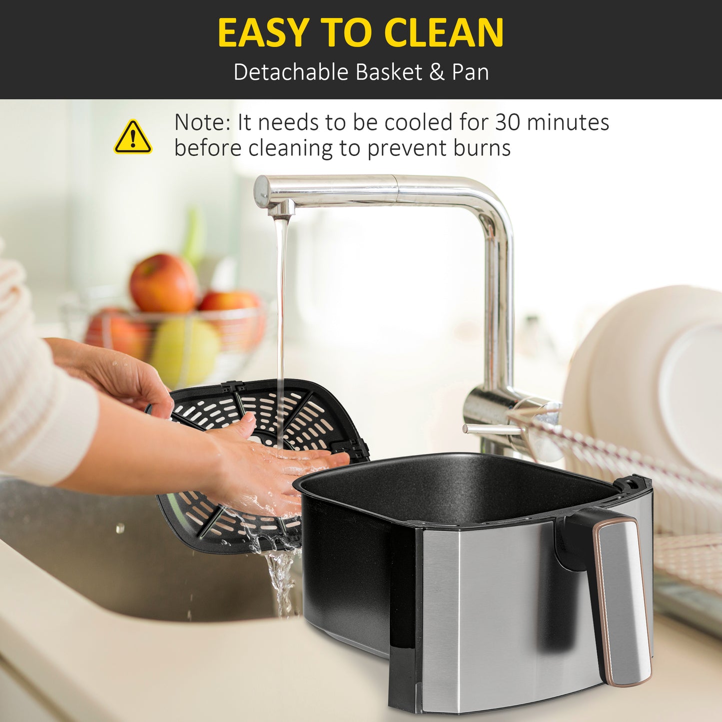 HOMCOM 6.5L Single Basket Air Fryer, 80-200°C Temperature, Black and Gold Tone