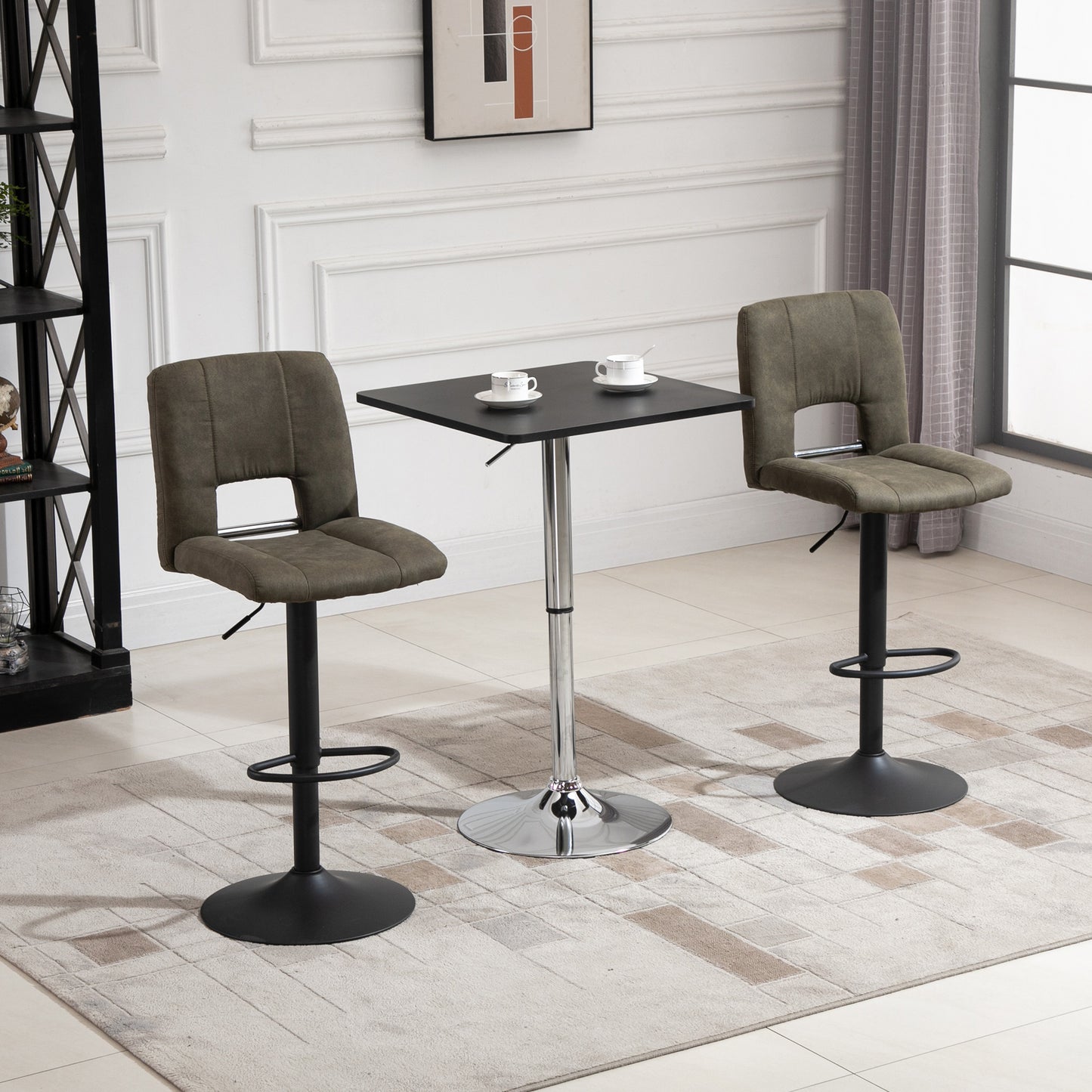 HOMCOM Modern Height Adjustable Counter Bar Table with 360Â° Swivel Tabletop and Electroplating Metal Base, Pub Desk for Living Room, Kitchen, Restaurant, Pub, Black and Silver