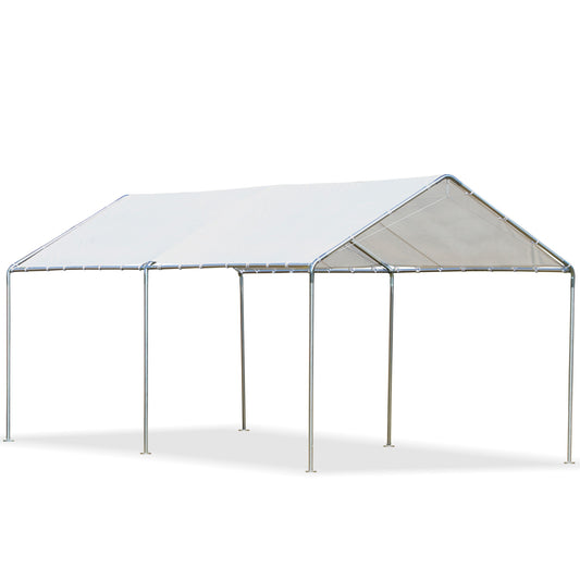 Outsunny 3 x 6m Heavy Duty Carport Garage Car Shelter Galvanized Steel Water UV Resistant Waterproof, White