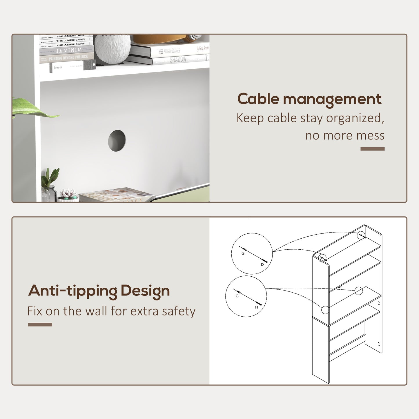 HOMCOM Foldable Desktop, Computer Desk with Storage Shelves, 80 x 69 x 155 cm, White