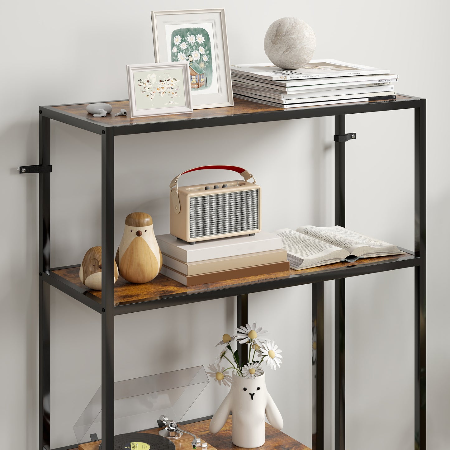 HOMCOM 4-Tier Bookshelf with Open Shelves - Rustic Brown