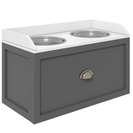 PawHut Stainless Steel Raised Dog Bowls, with 21L Storage Drawer for Large Dogs - Grey