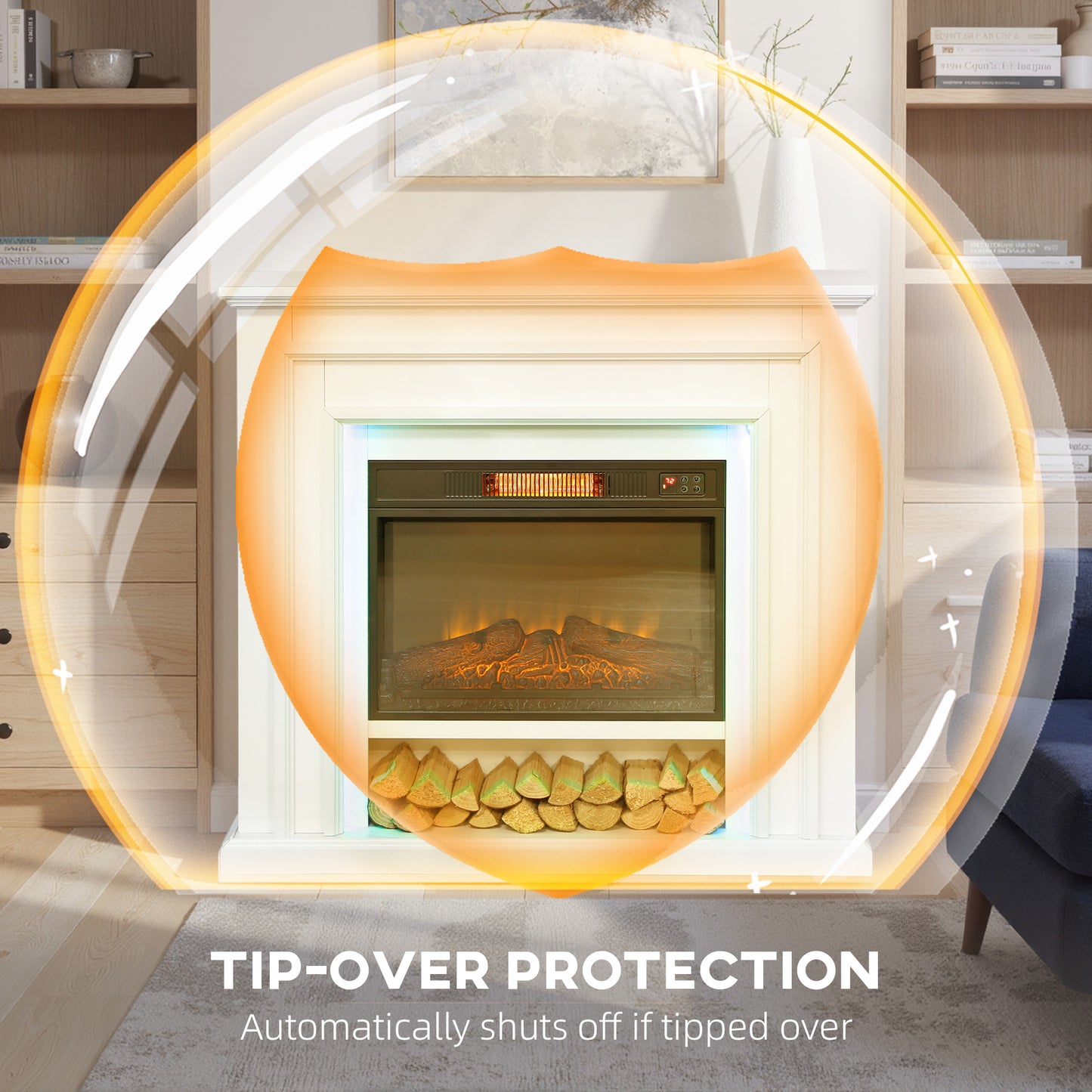 HOMCOM Electric Fireplace with RGB LED Lights, Realistic Flame Effect & 3 Brightness Levels, 1800W Inset Electric Fire and Mantel Reach up to 30 mÂ² Space with Remote & Timer for Living Room, White