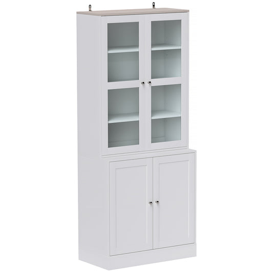 HOMCOM Double Storage Display Cabinet with Adjustable Shelves, MDF - White