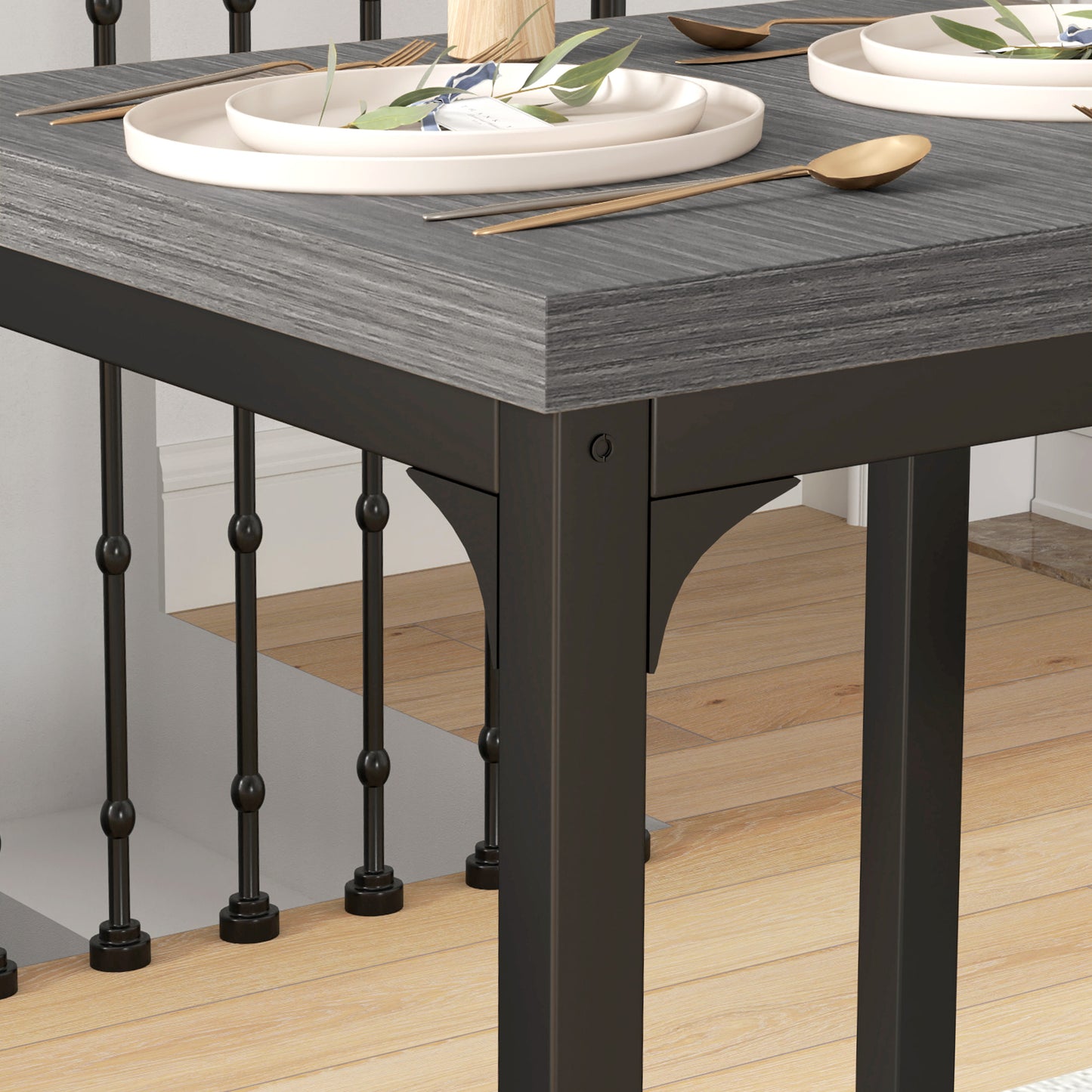 HOMCOM Three-Piece Minimal and Compact Dining Set, Grey Wood Grain