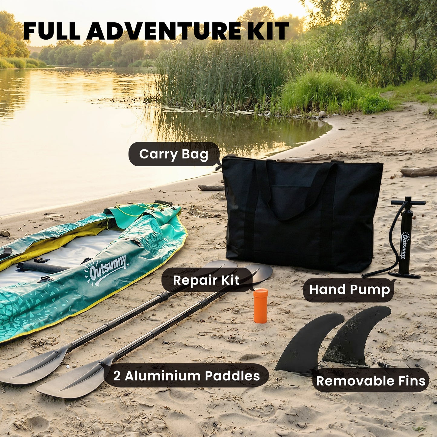 Outsunny 12.5' Inflatable Kayak Set, 2-person Sit on Canoe with Aluminium Oars, Blue and Yellow