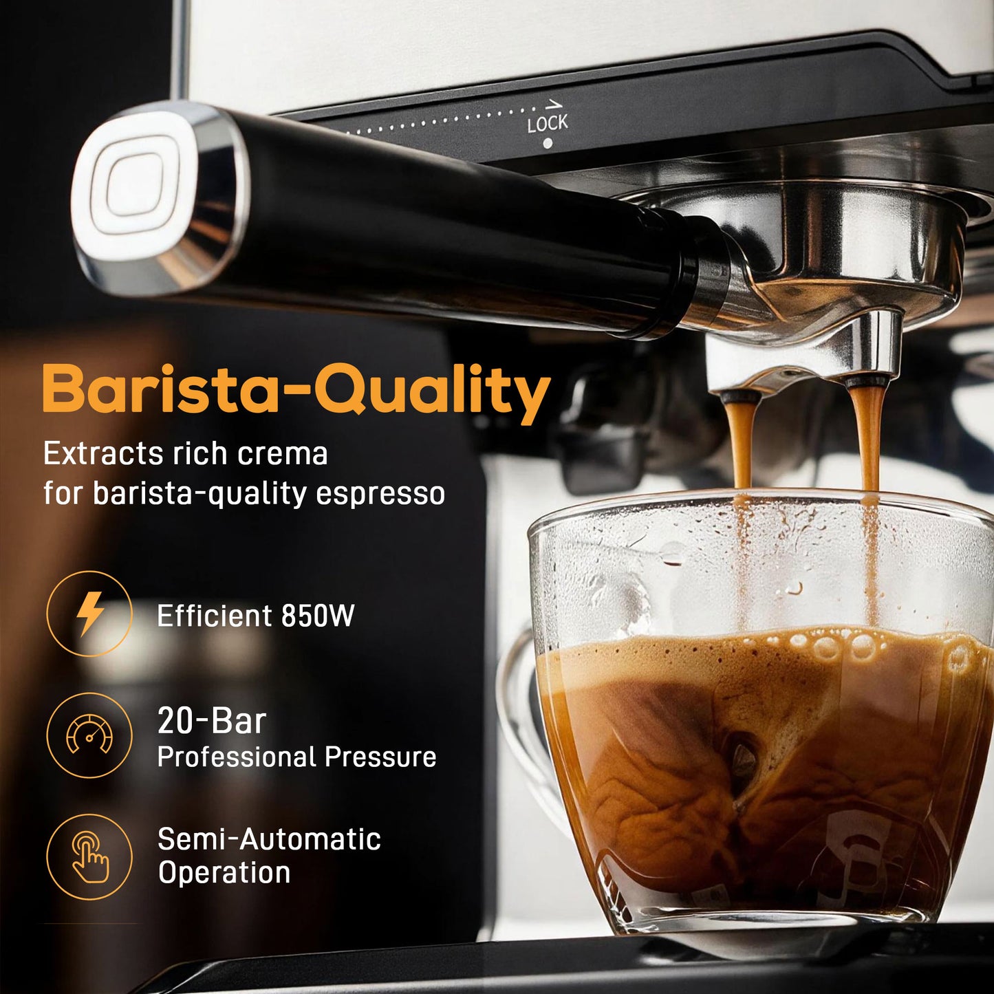 HOMCOM Espresso Machine, 20-Bar Cappuccino Coffee Maker with Frother Wand, 1.6L Tank, Single/Double/Manual Shot, LED Touch