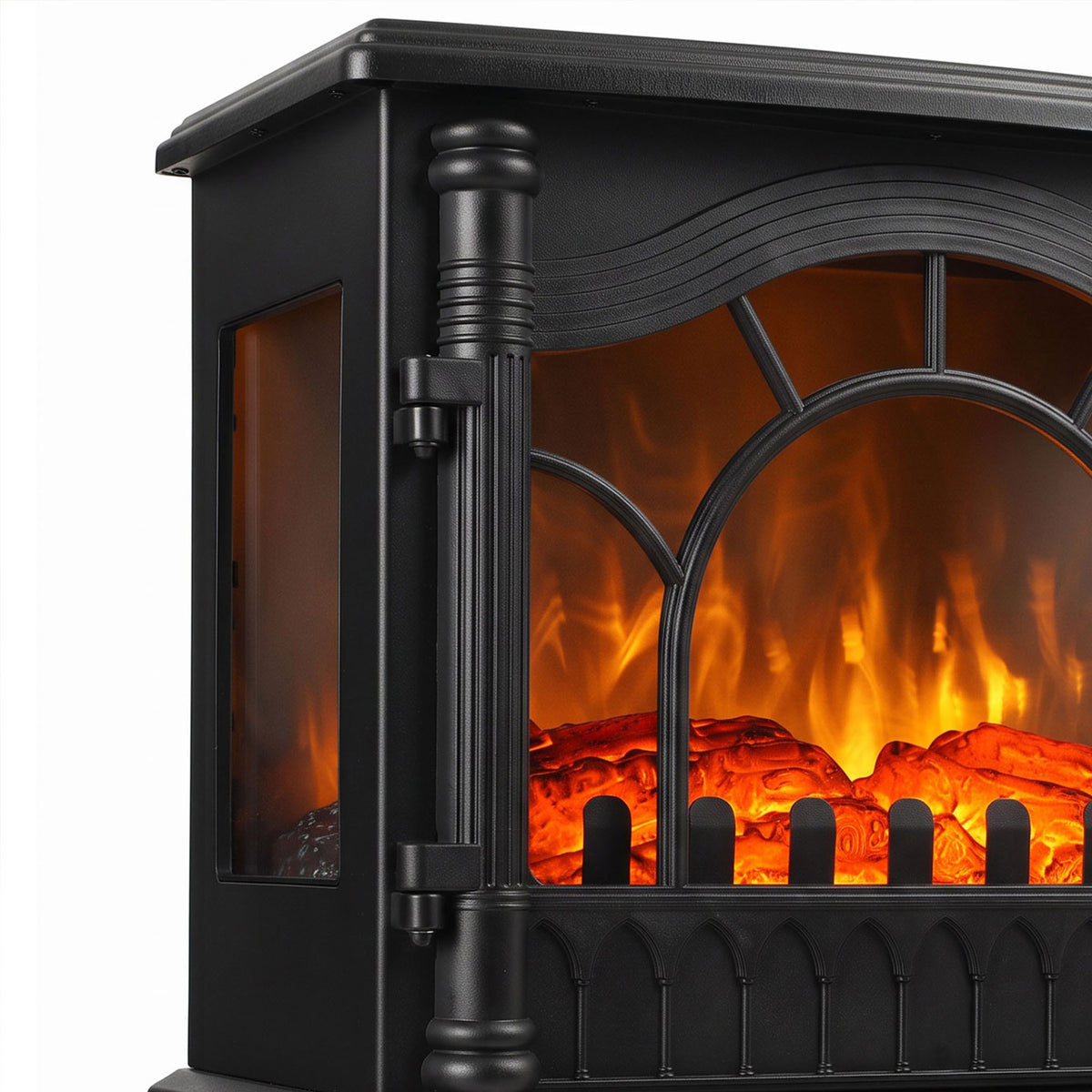 HOMCOM 3-Sided Glass Electric Fire Fan Heater, Electric Fireplace Stove Freestanding Log Burner with Flame Effect, Black