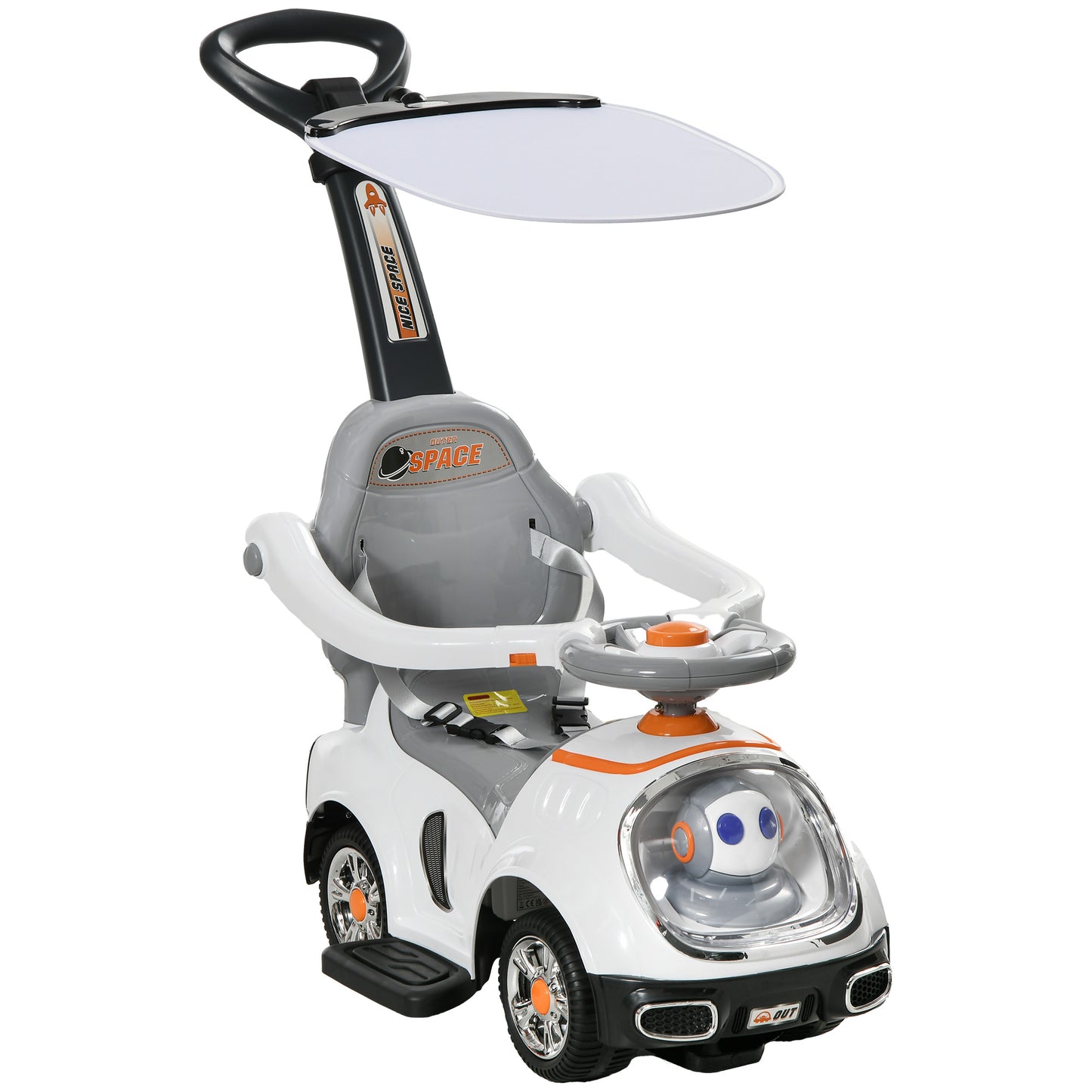 AIYAPLAY 3 in 1 Ride on Push Car, Cartoon Robot Theme Foot to Floor Slider w/ Handle Light Music Horn, Storage - White Default Title