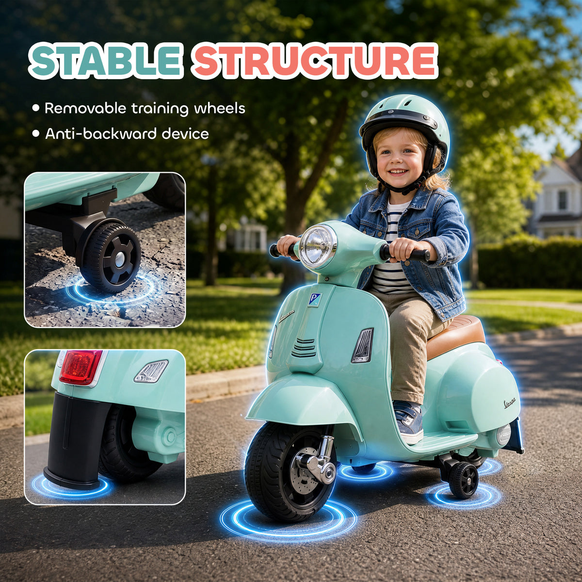 HOMCOM Vespa Licensed 6V Kids Electric Motorbike Ride On Motorcycle  Battery Powered for 18-36 Months with Horn, Green