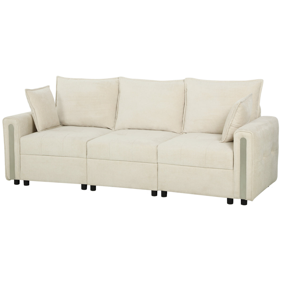 HOMCOM 3 Seater Sofa with Lift-Up Storage, 228cm Comfy Velvet Couch with Wide Deep Seat, Beige Default Title