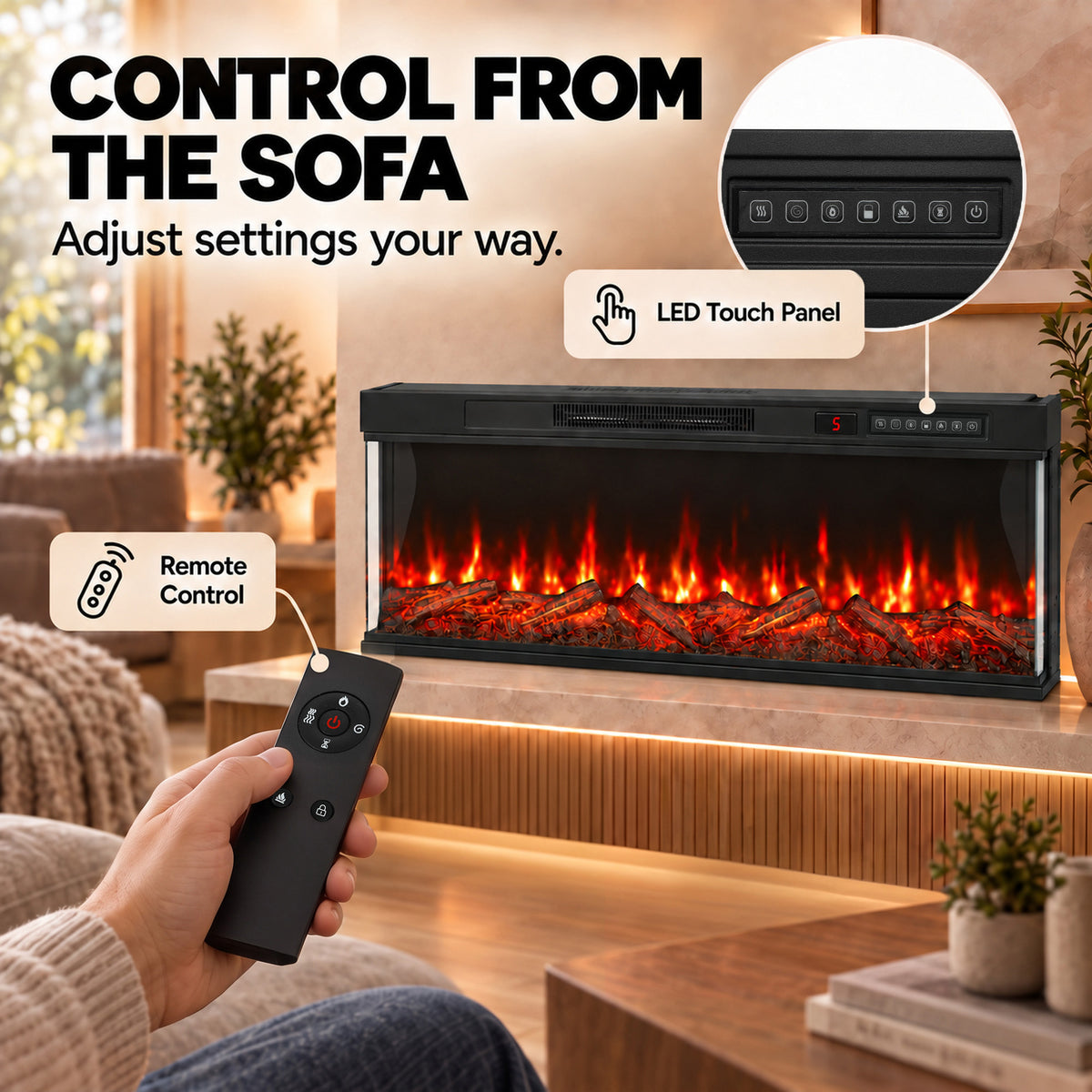 HOMCOM 50" Electric Fireplace Insert, 3-Sided Freestanding/Wall Recessed Electric Fire Heater with Adjustable Flame, 1800W