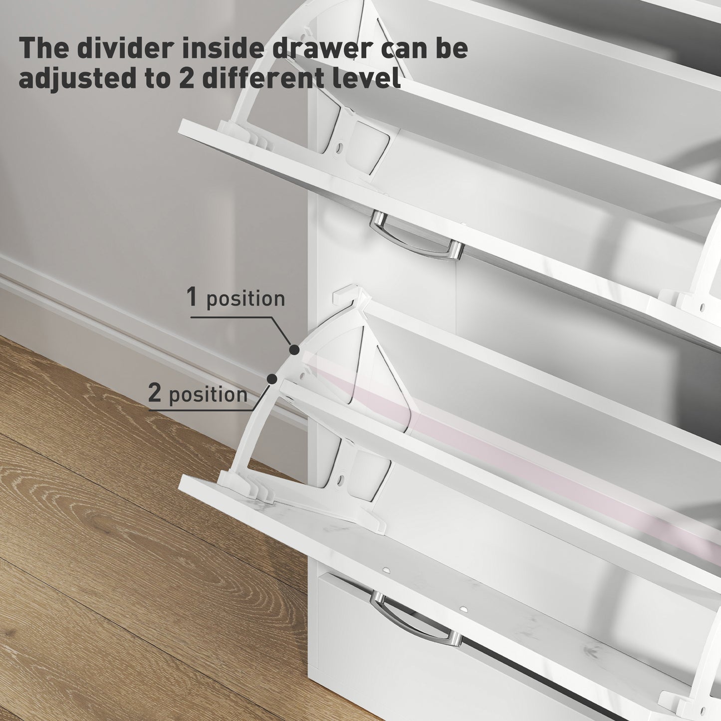 HOMCOM Marble Shoe Storage Cabinet with 3 Flip Drawers, Hallway Cabinet with Top Drawer and Adjustable Shelves, Shoe Cupboard for 18 Pairs, White