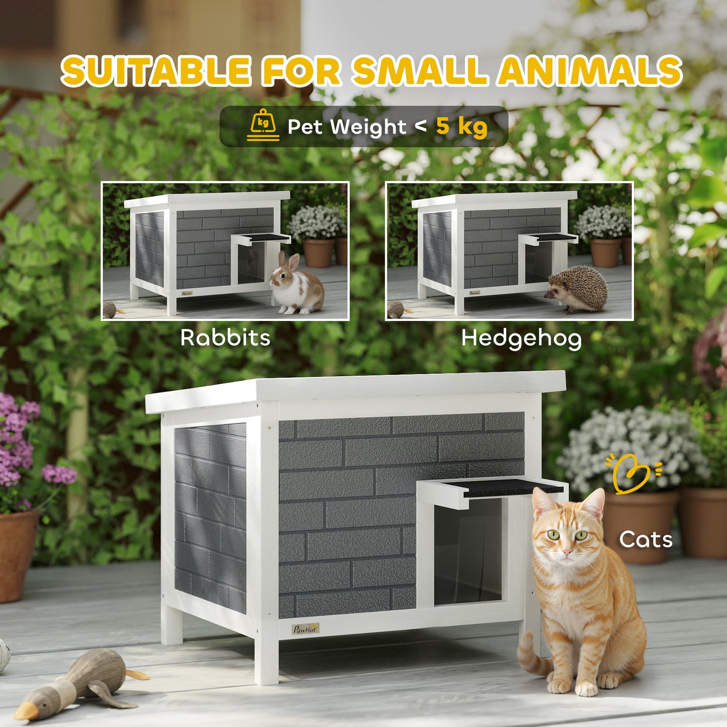 PawHut Outdoor Cat House Insulated with Openable Roof, Weatherproof Feral Cat Shelter for Rabbits, Cats, Grey