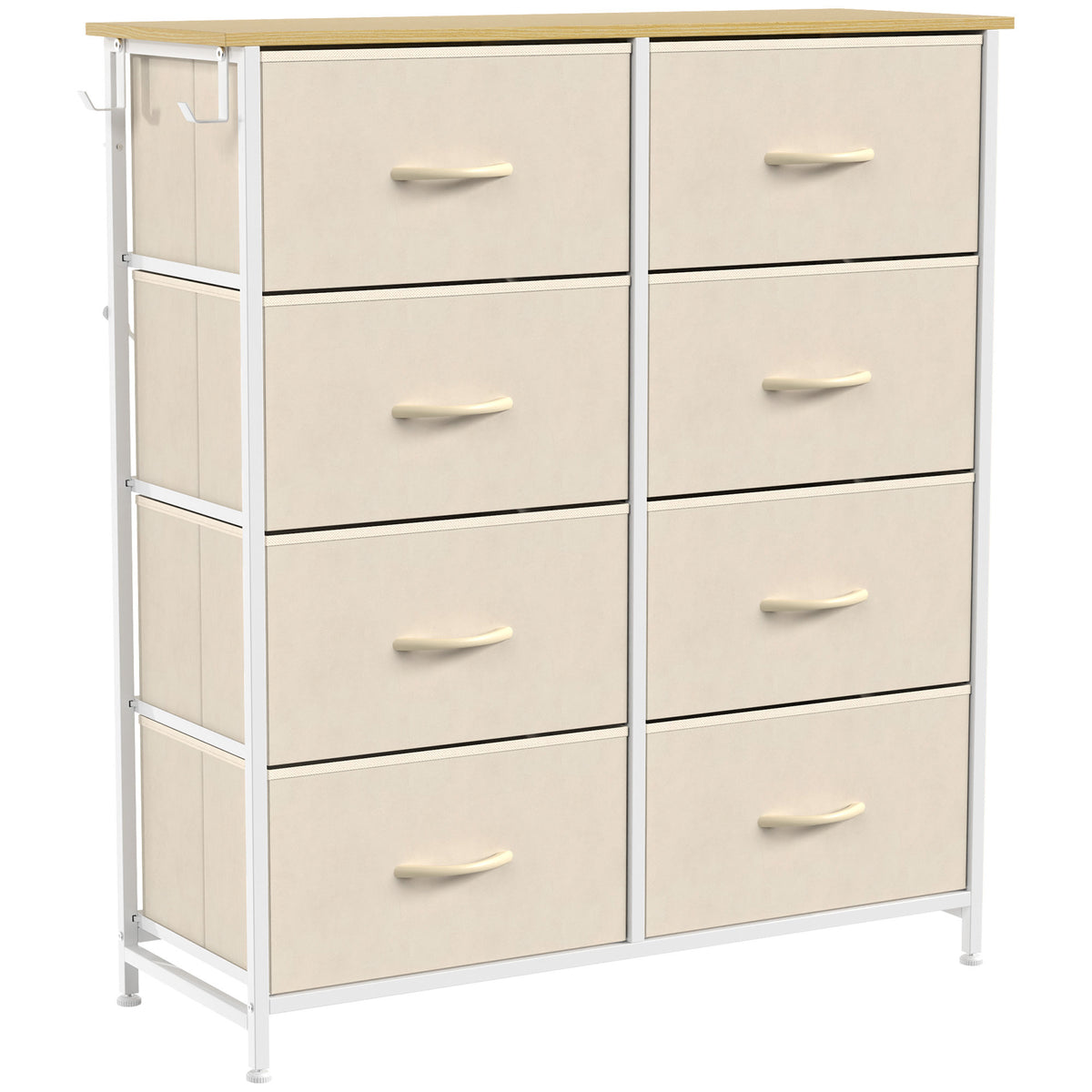 HOMCOM Chest of Drawers, Dresser with 8 Fabric Drawers, Tall Storage Unit with 4 Pockets and 2 Hooks Steel Frame, Beige Default Title