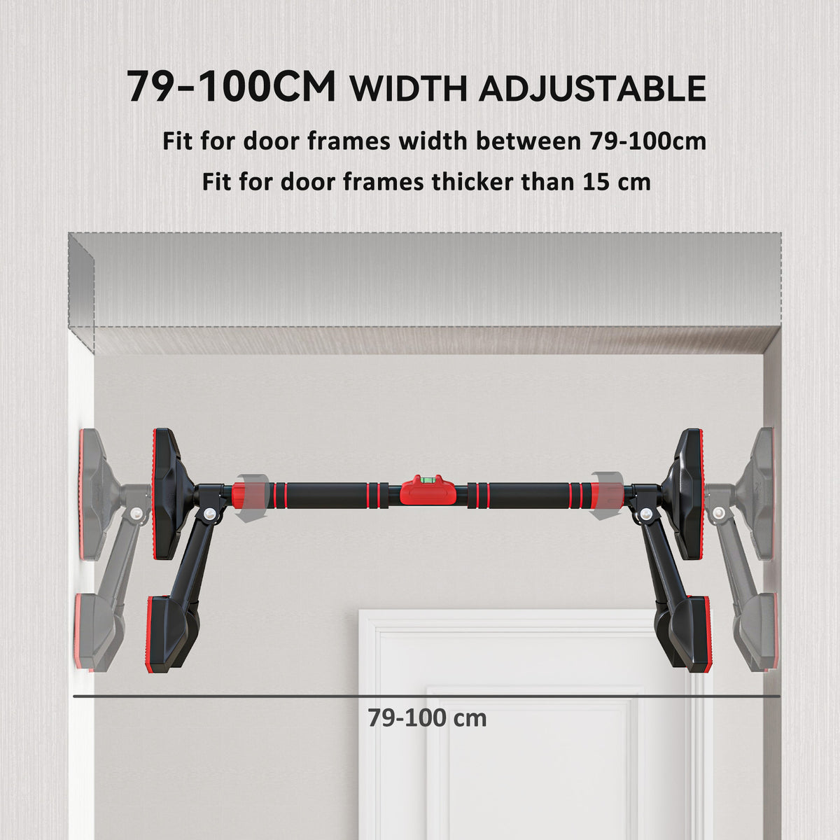 SPORTNOW Pull up Bar Doorway 79-100cm, No Screw Chin up Bar 225kg Capacity, with Level Gauge, Triangle Support, for Home Workout