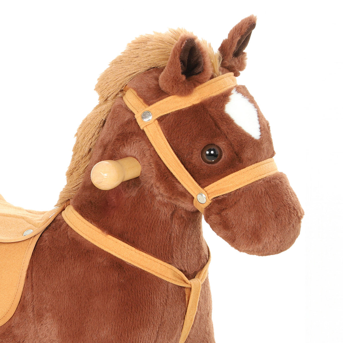 AIYAPLAY Rocking Horse, Plush Ride On Horse with Hoof and Neighing, Rolling Wheels and Pedal for 3-8 Y, Up to 50kg, Dark Brown