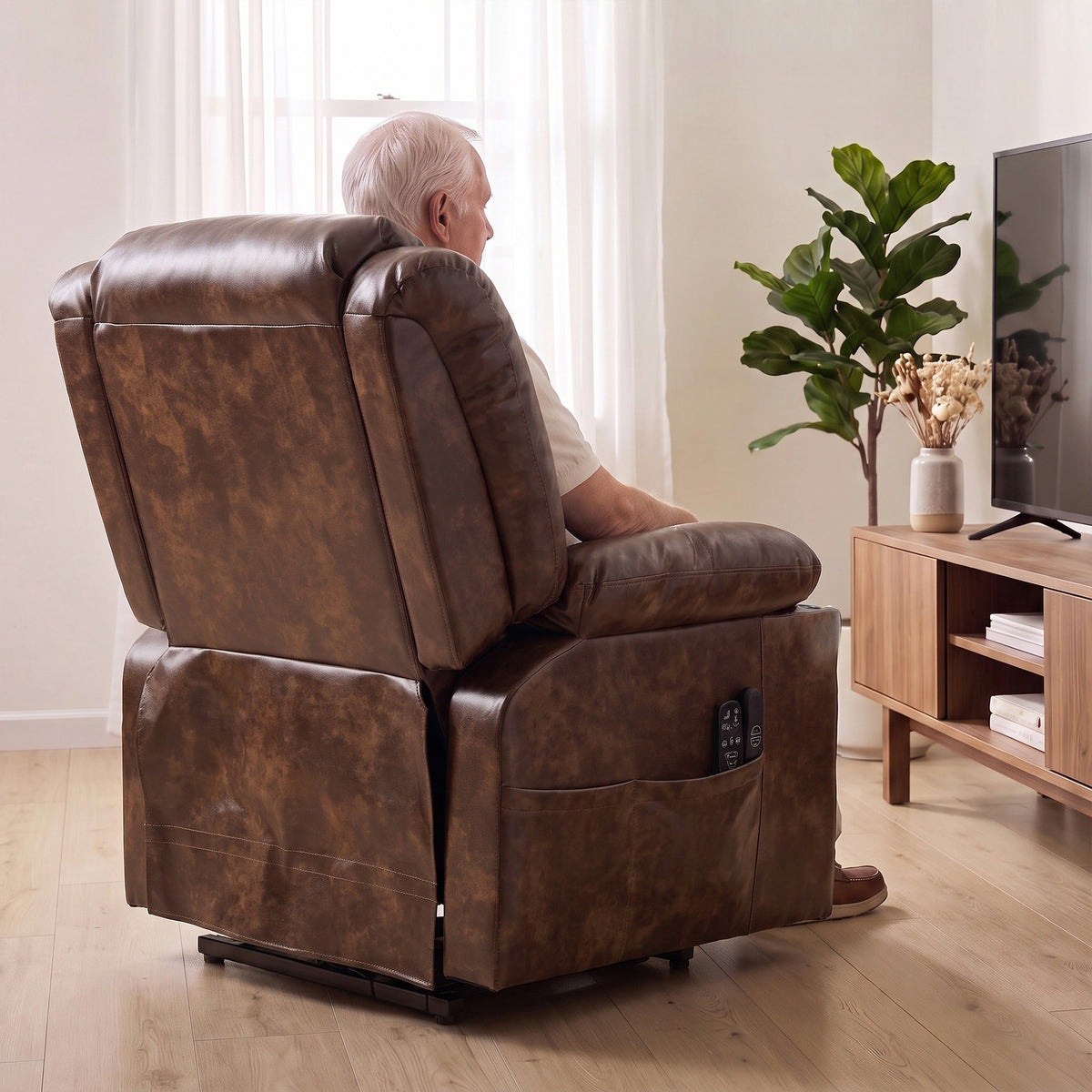 HOMCOM Riser Recliner Chair with Massage and Heat for Elderly, PU Leather Power Electric Lift Armchair, Cup Holders, Brown