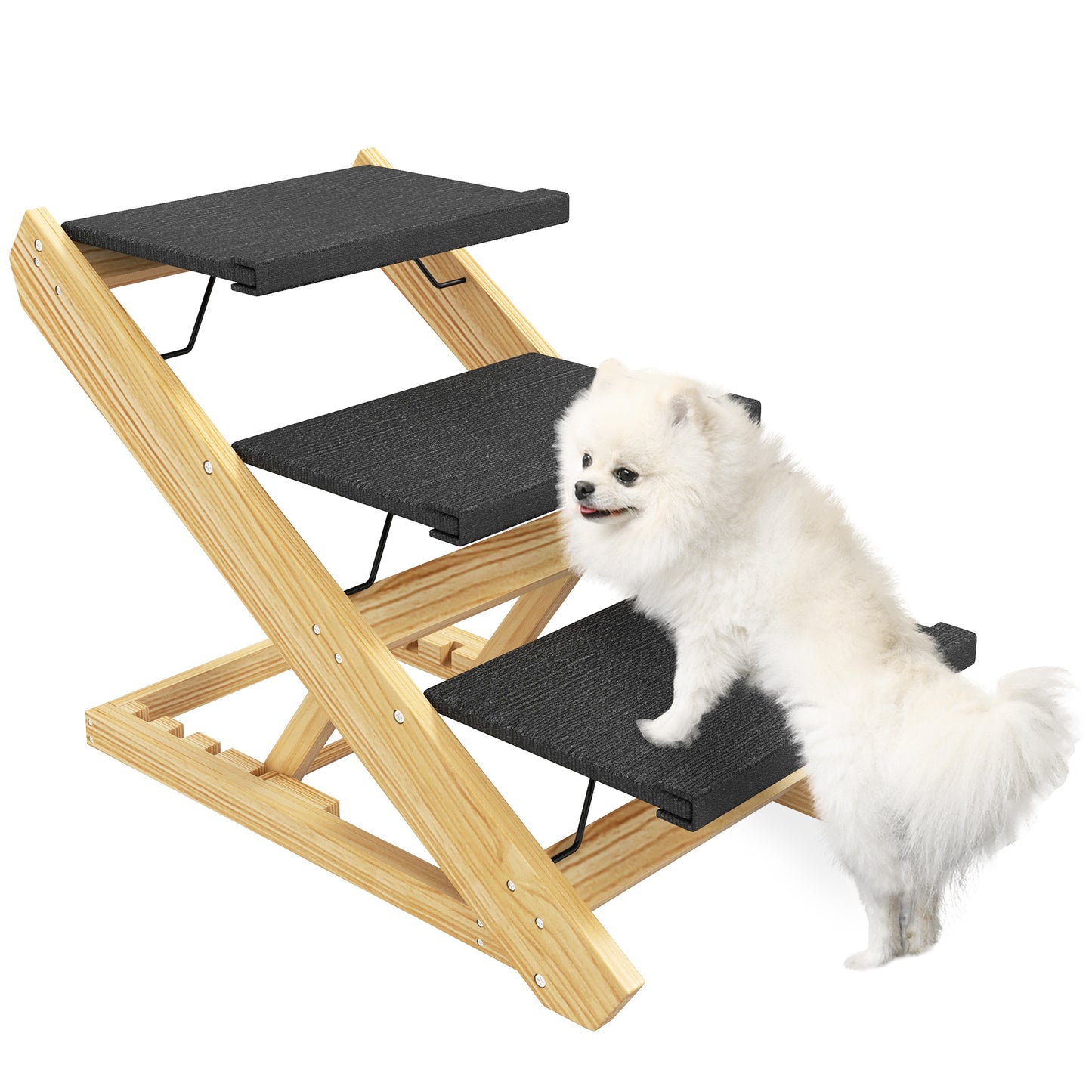 PawHut Adjustable Dog Steps Dog Ramp, 3-Step Non-slip Pet Stairs for Medium Sized Dogs, Foldable Dog Stairs for Bed Sofa Default Title