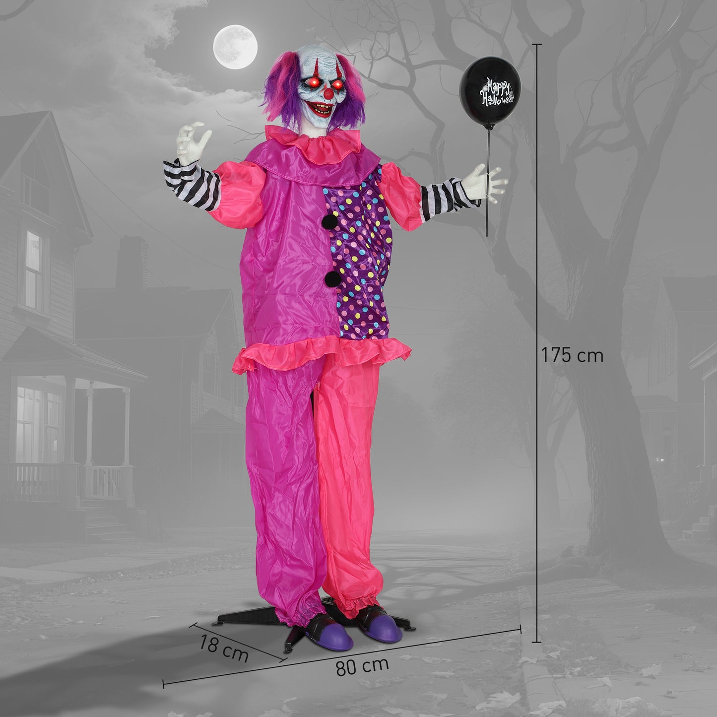 Outsunny 5â€²7â€³ Scary Animated Clown Decoration - Pink/Purple