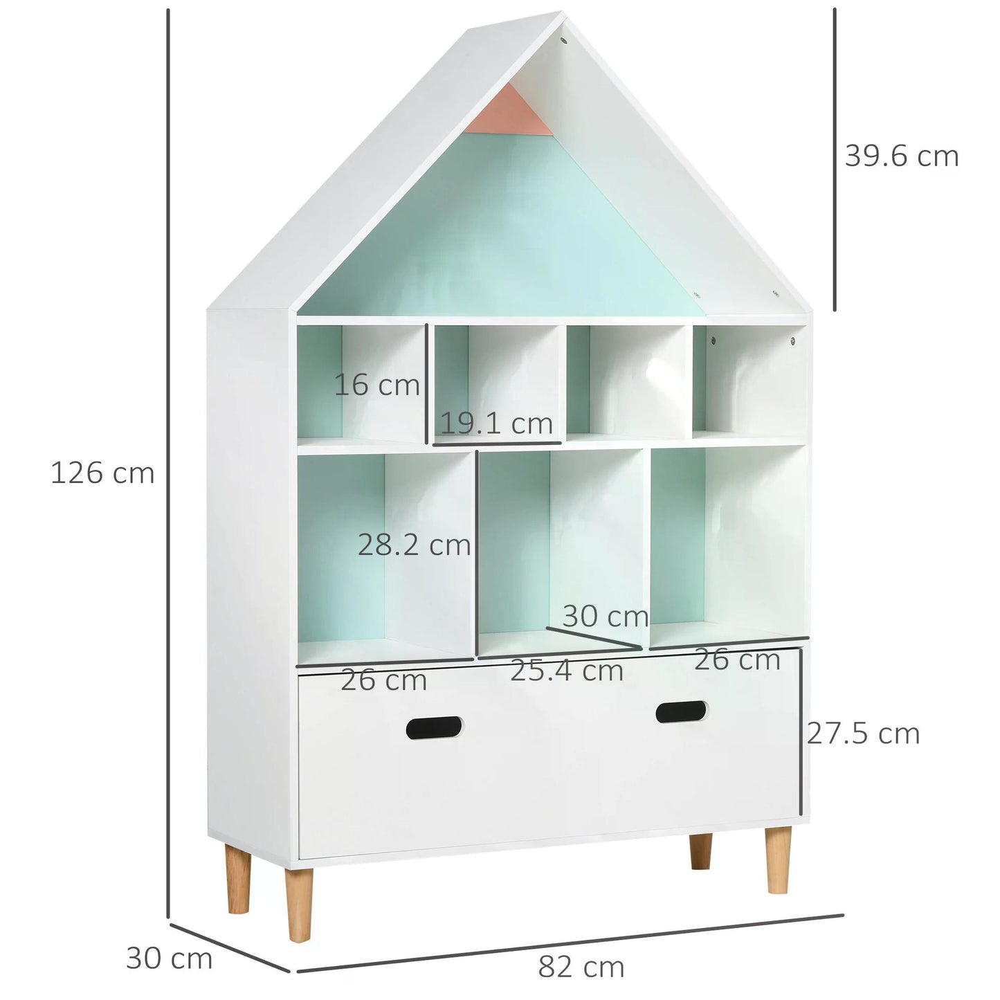 HOMCOM Kids House-Designed Bookshelf, with Drawer â€“ Blue & White